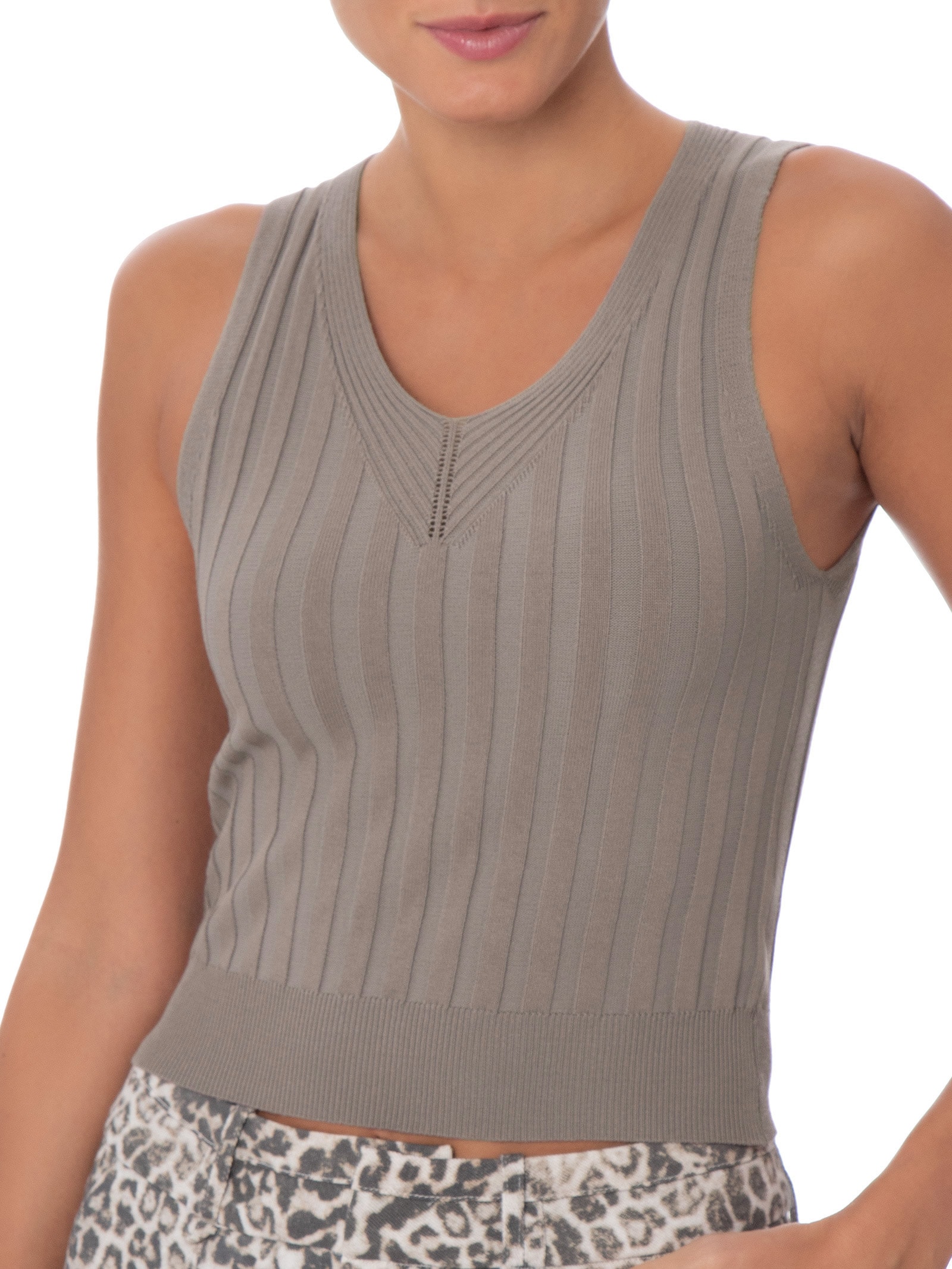 Regata Feminina Em Tricot Canelada Cáqui Market 33