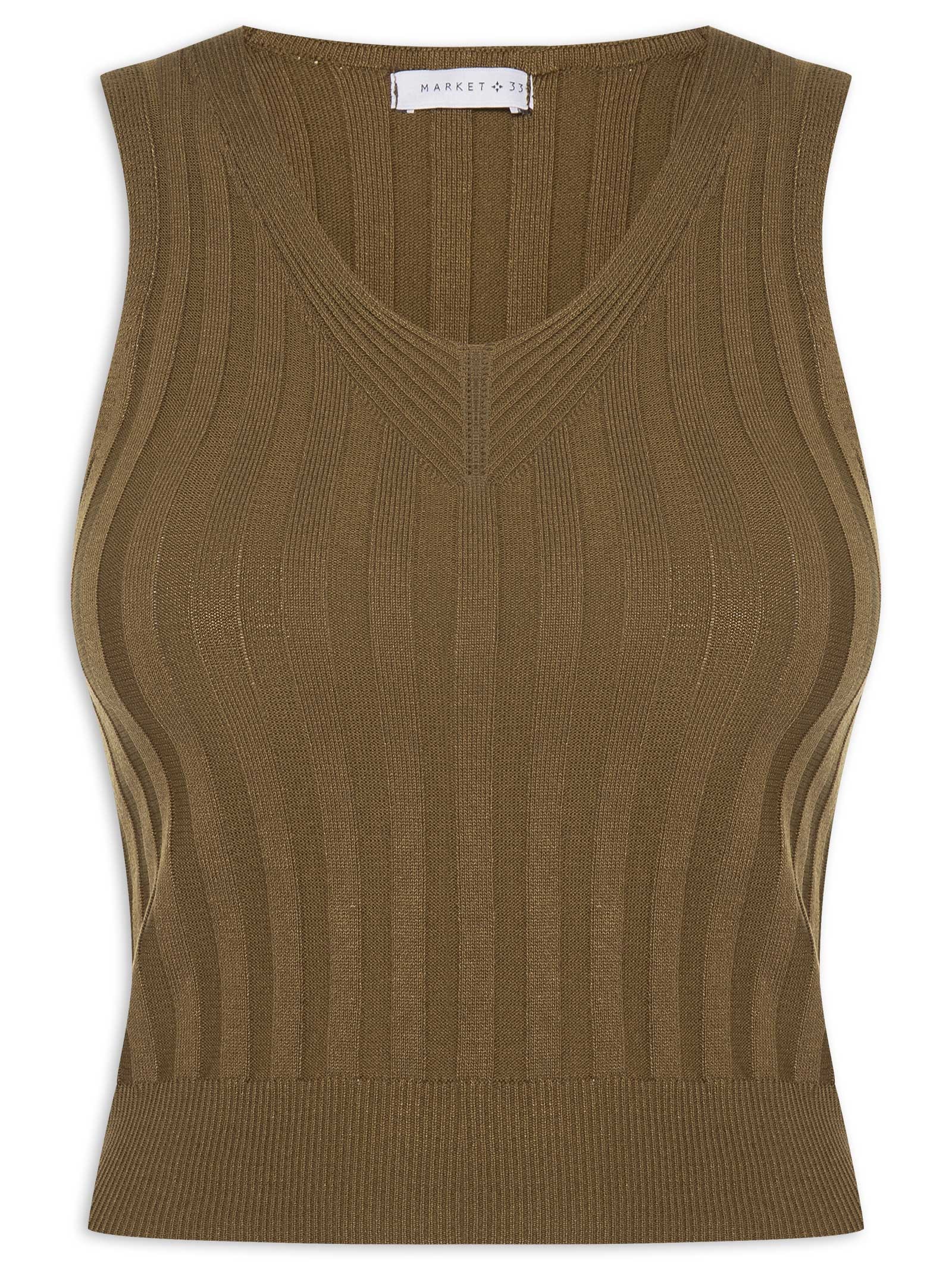 Regata Feminina Em Tricot Canelada Marrom Market 33