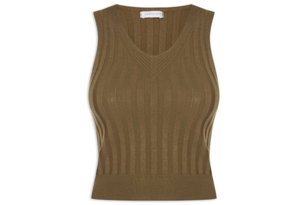 Regata Feminina Em Tricot Canelada - Marrom