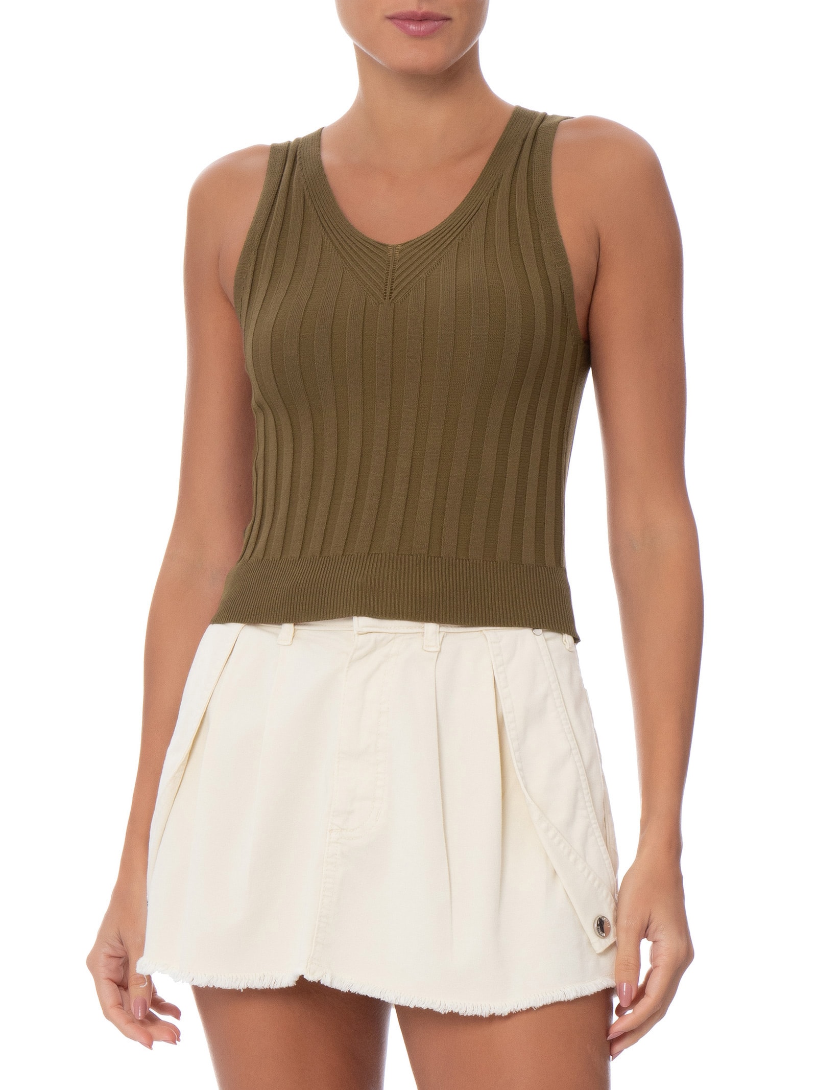 Regata Feminina Em Tricot Canelada Marrom Market 33