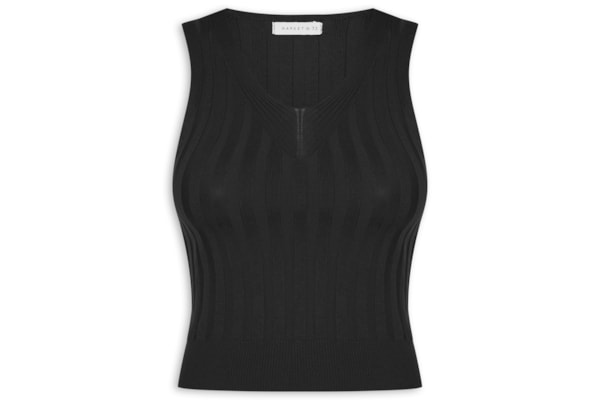 Regata Feminina Em Tricot Canelada - Preto