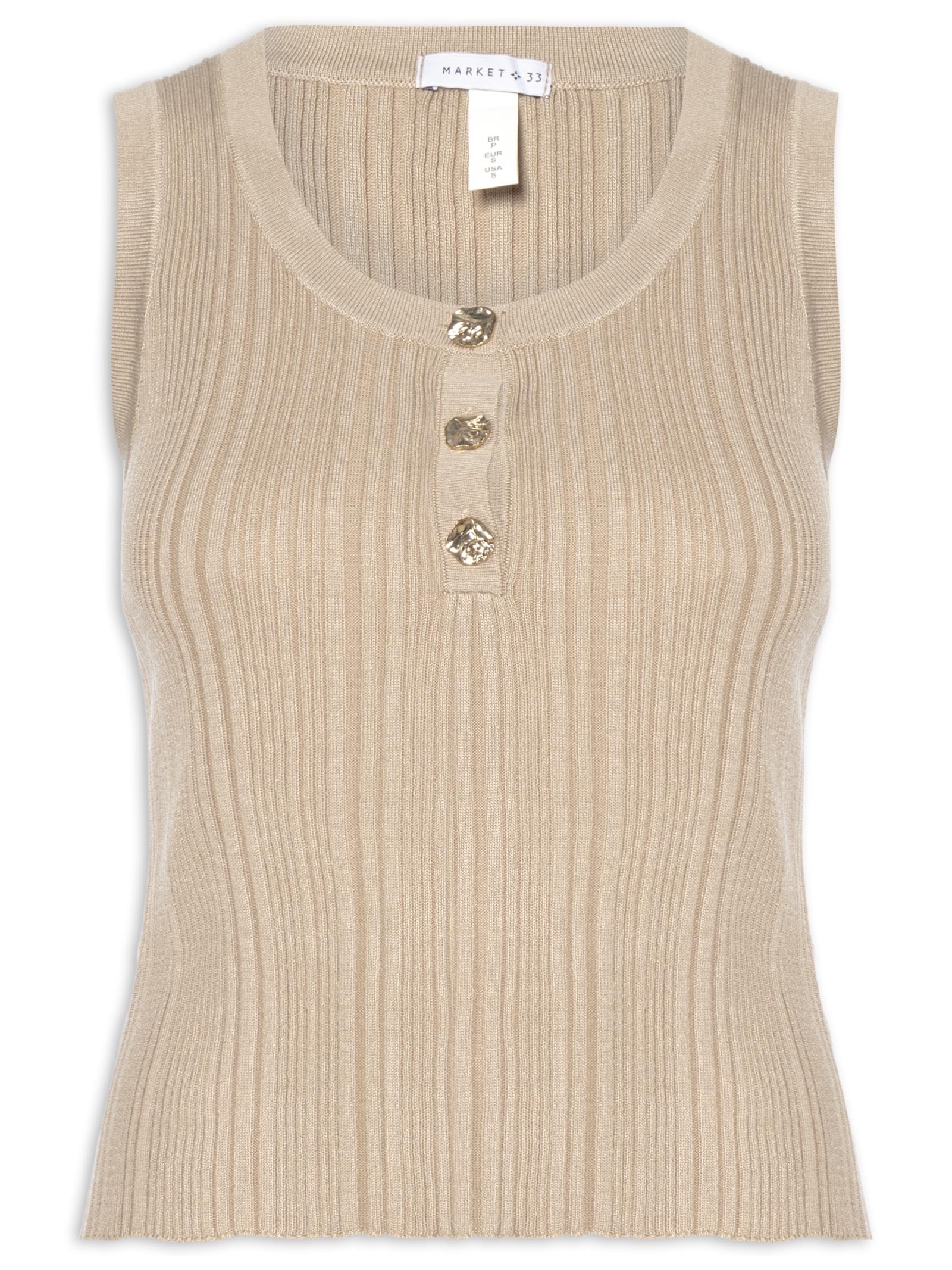 Regata Feminina em Tricot com Abotoamento Bege Market 33