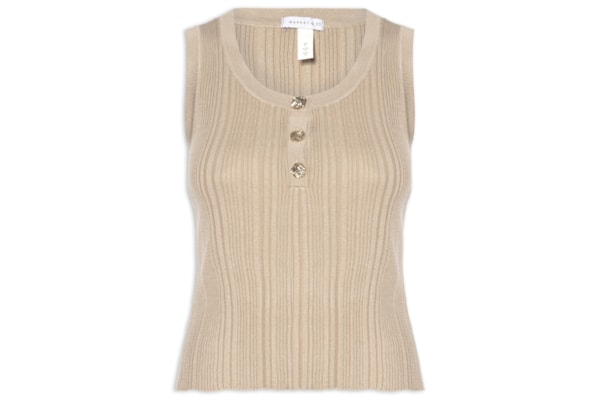 Regata Feminina em Tricot com Abotoamento - Bege