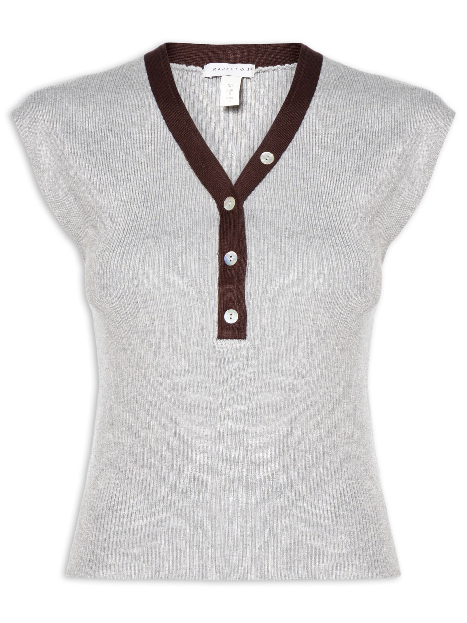 Regata Feminina em Tricot com Abotoamento Cinza Market 33