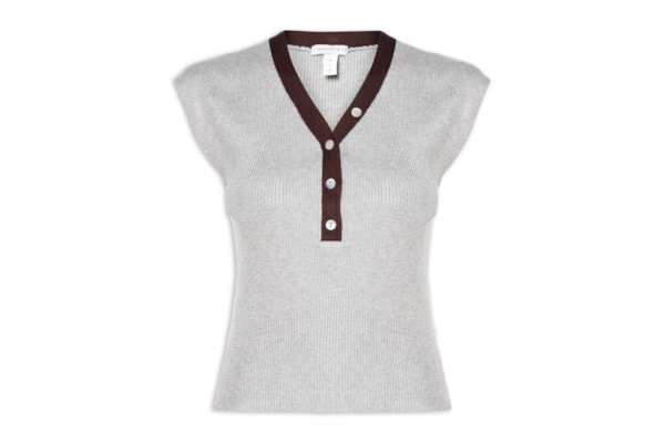 Regata Feminina em Tricot com Abotoamento - Cinza