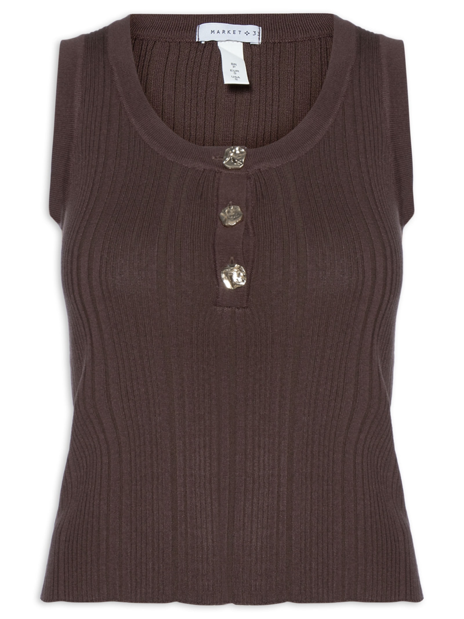 Regata Feminina em Tricot com Abotoamento Marrom Market 33