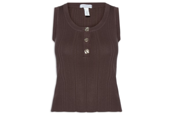 Regata Feminina em Tricot com Abotoamento - Marrom