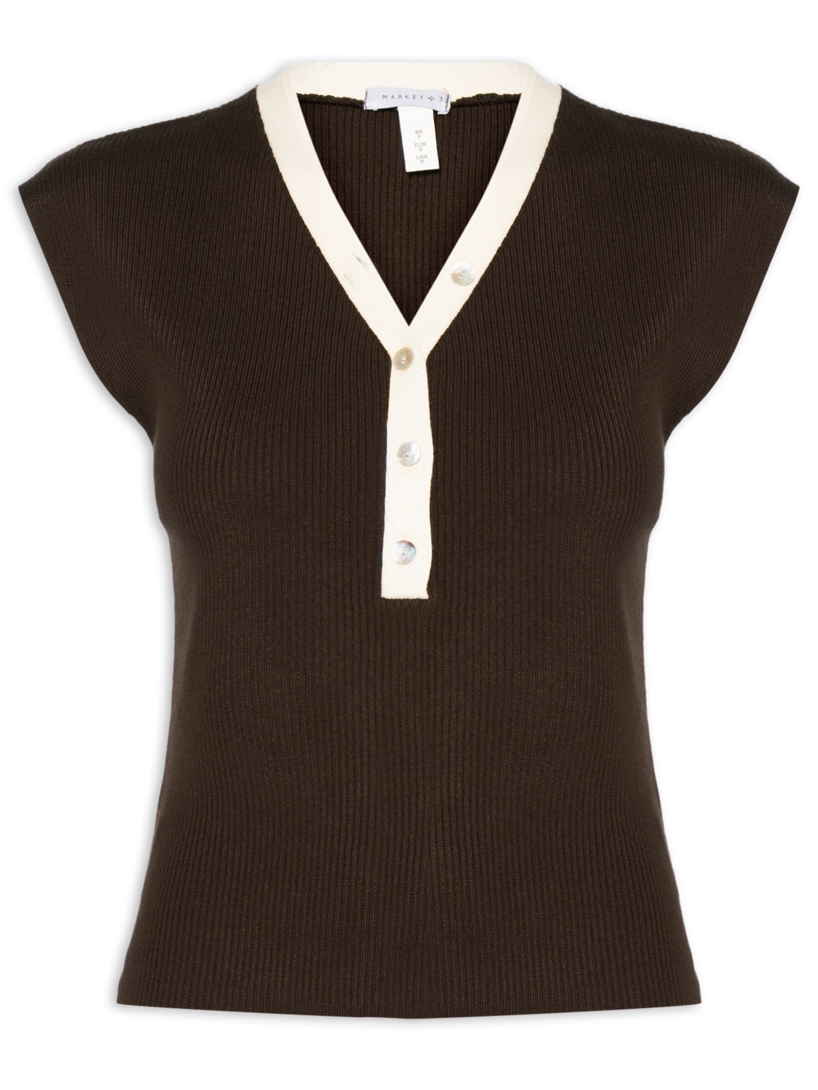Regata Feminina em Tricot com Abotoamento Marrom Market 33