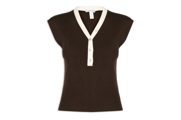 Regata Feminina em Tricot com Abotoamento - Marrom