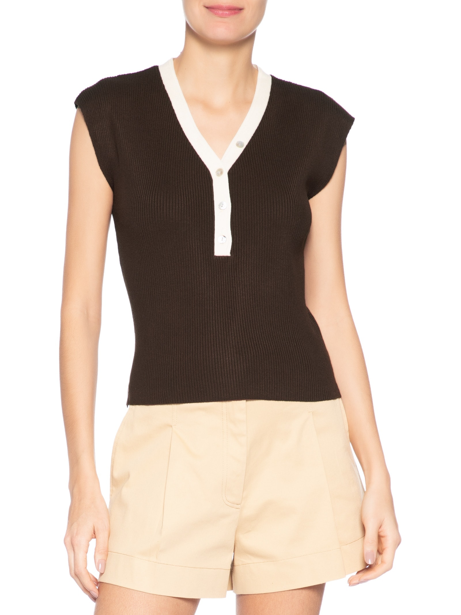 Regata Feminina em Tricot com Abotoamento Marrom Market 33