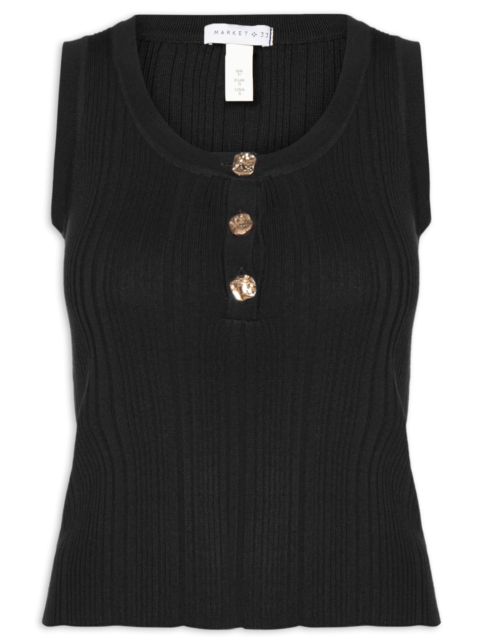 Regata Feminina em Tricot com Abotoamento Preto Market 33