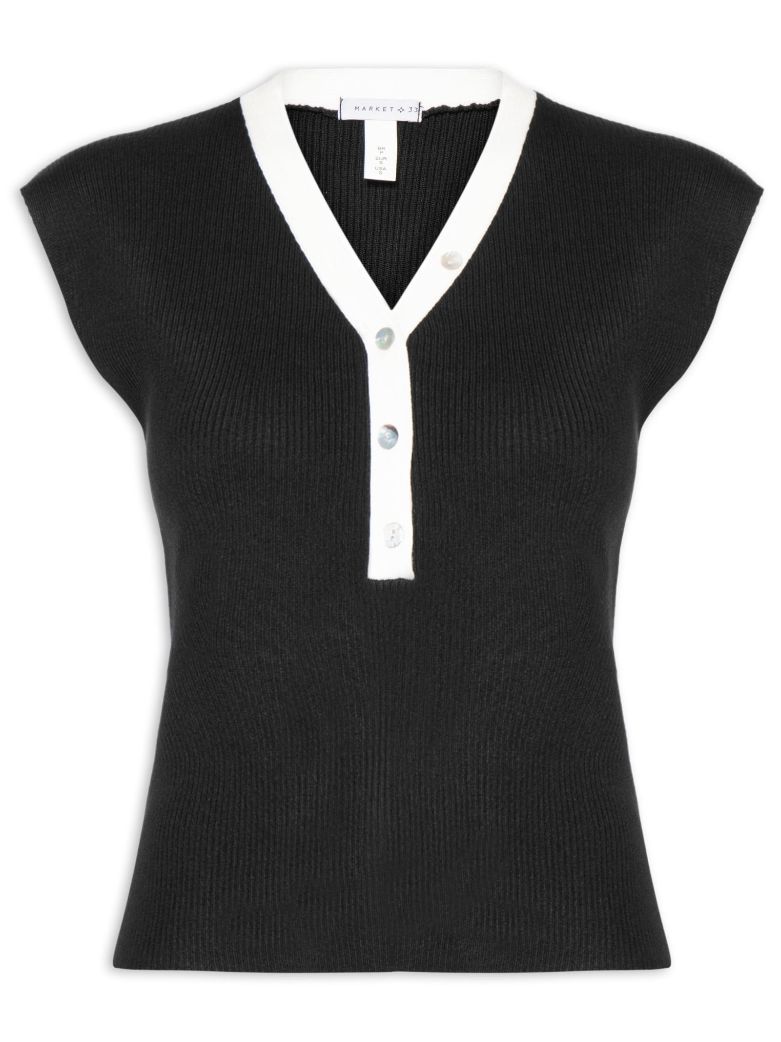 Regata Feminina em Tricot com Abotoamento Preto Market 33