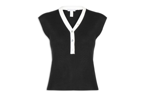 Regata Feminina em Tricot com Abotoamento - Preto