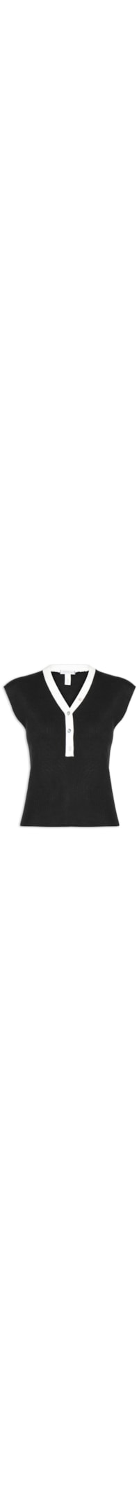 Regata Feminina em Tricot com Abotoamento - Preto