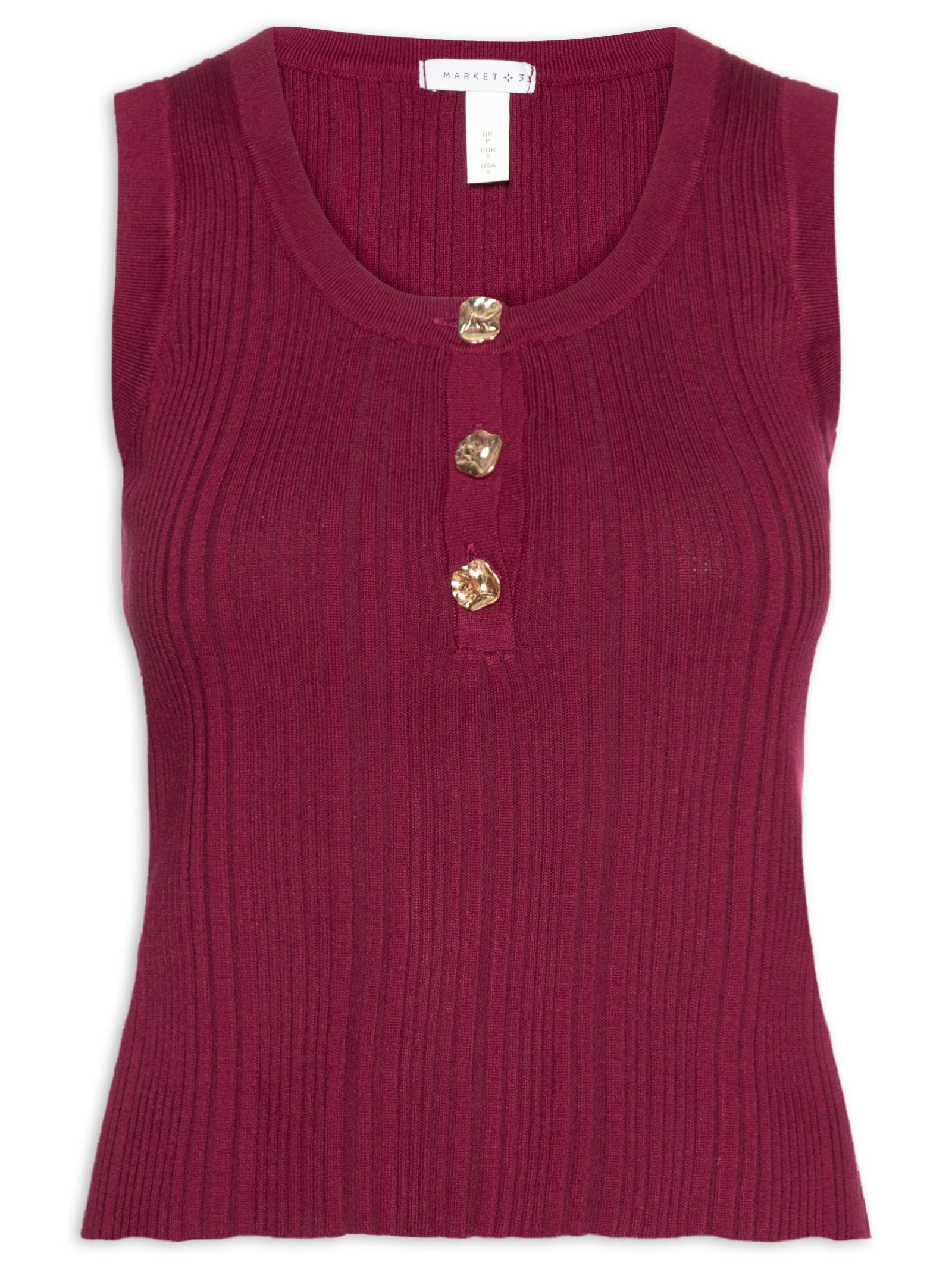 Regata Feminina em Tricot com Abotoamento Vermelho Market 33