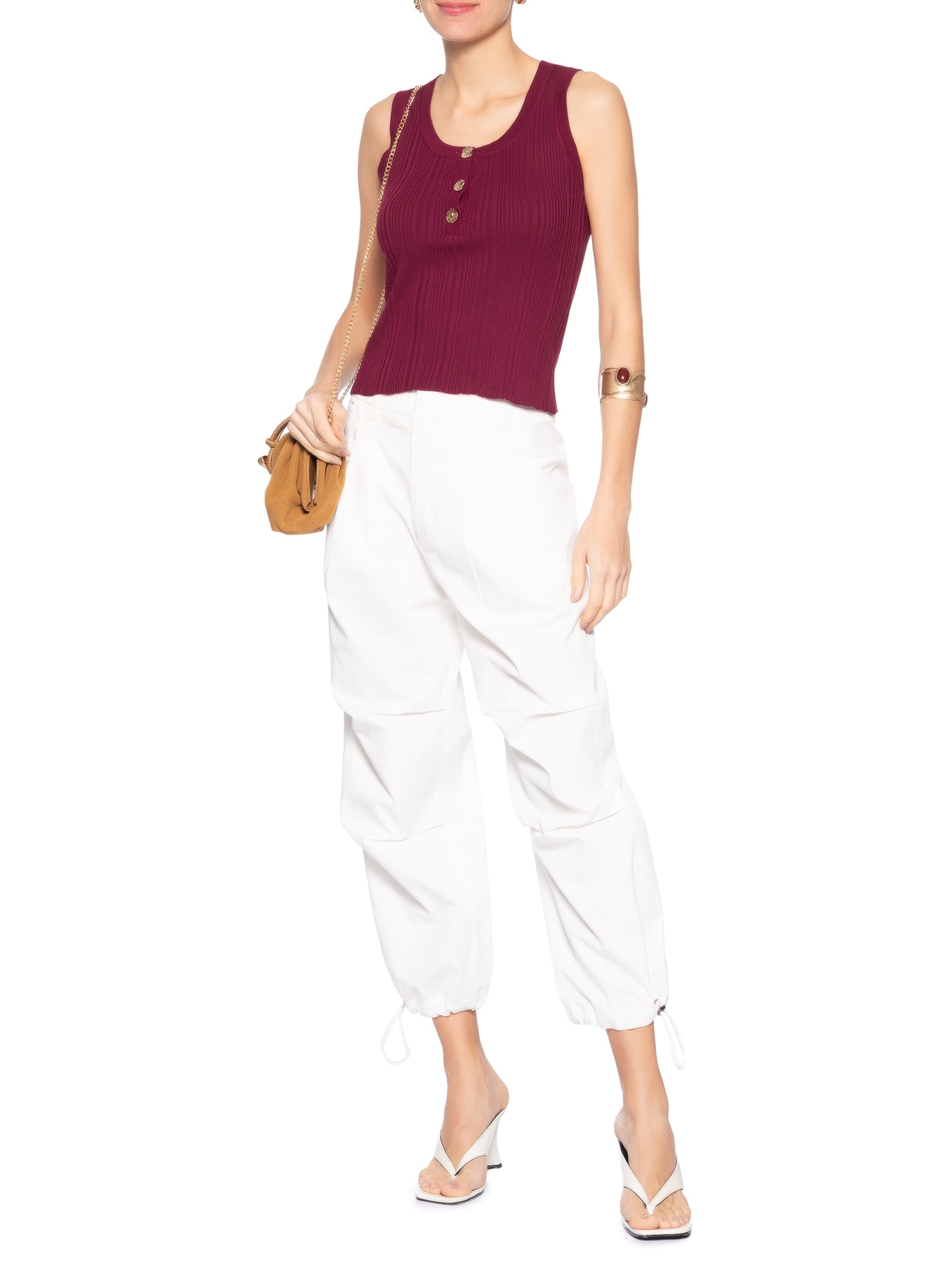 Regata Feminina em Tricot com Abotoamento Vermelho Market 33