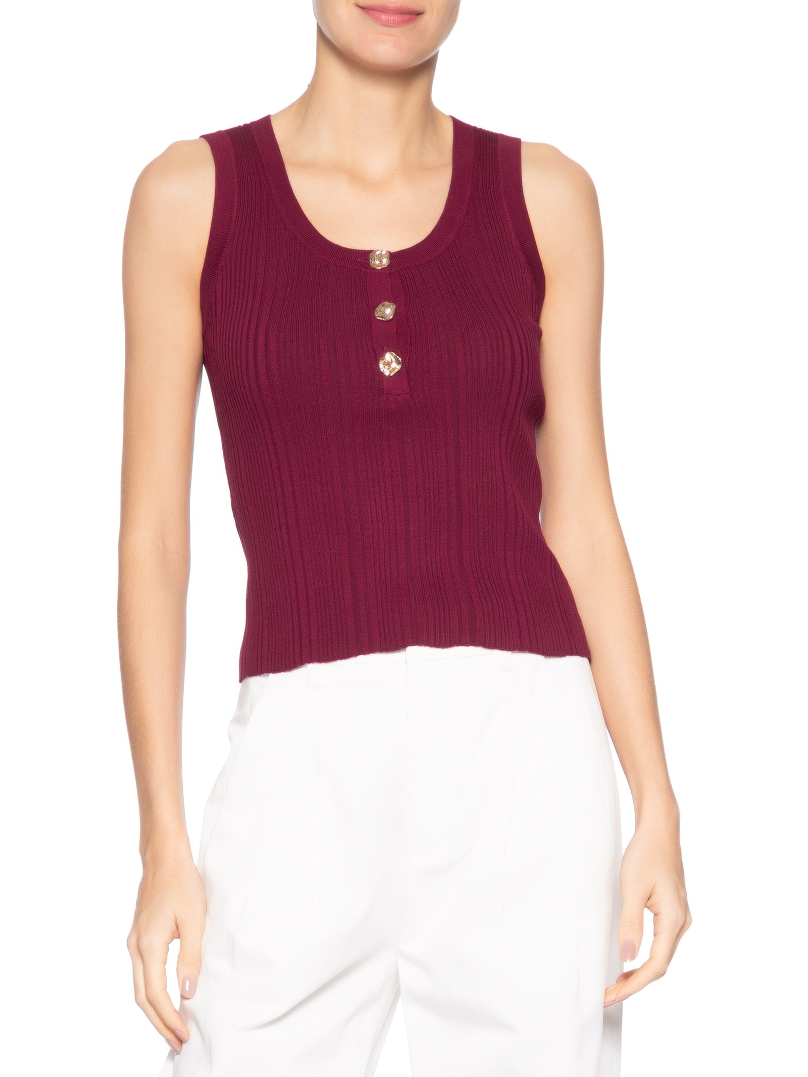 Regata Feminina em Tricot com Abotoamento Vermelho Market 33