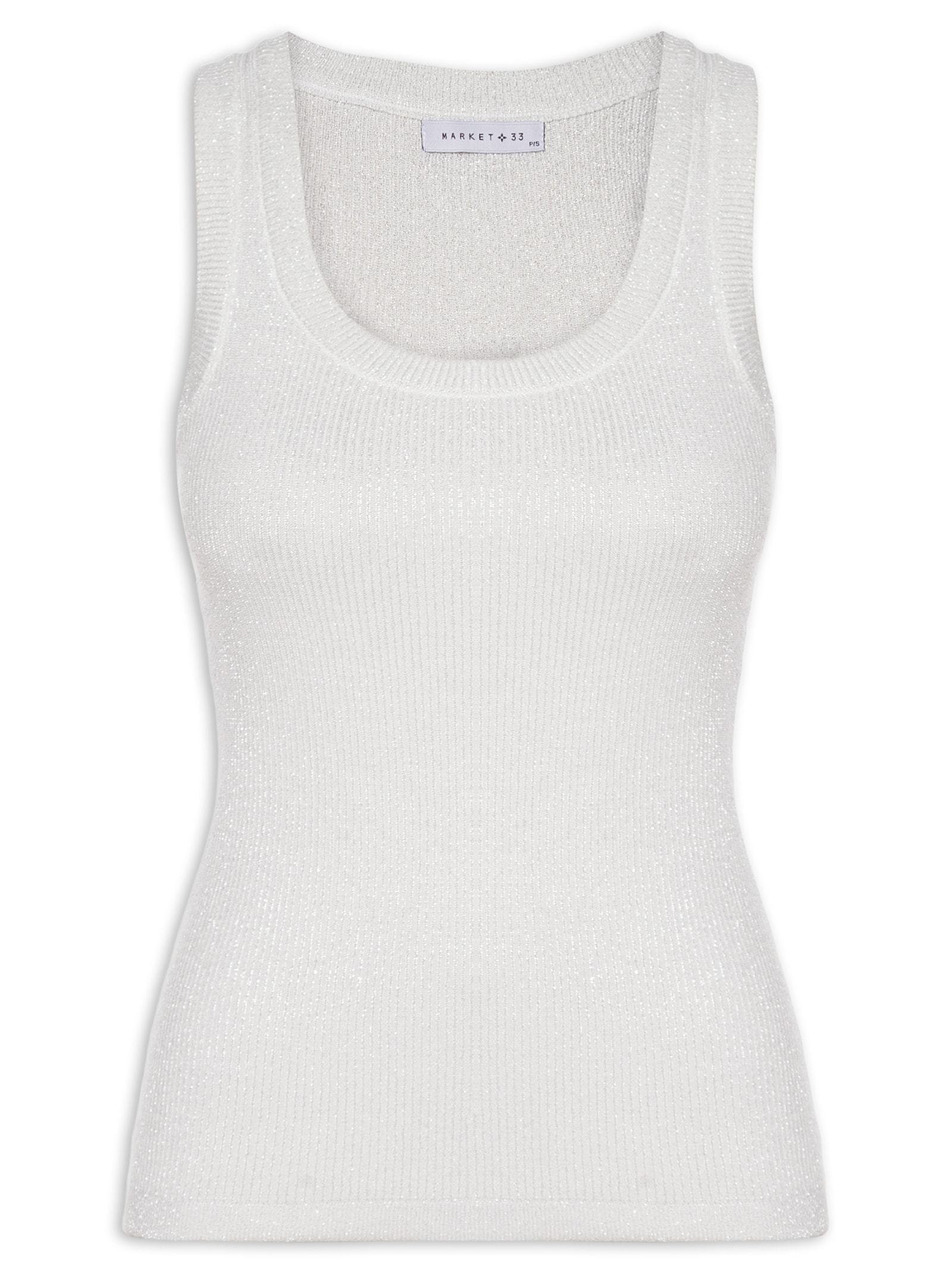 Regata Feminina em Tricot com Lurex Branco Market 33