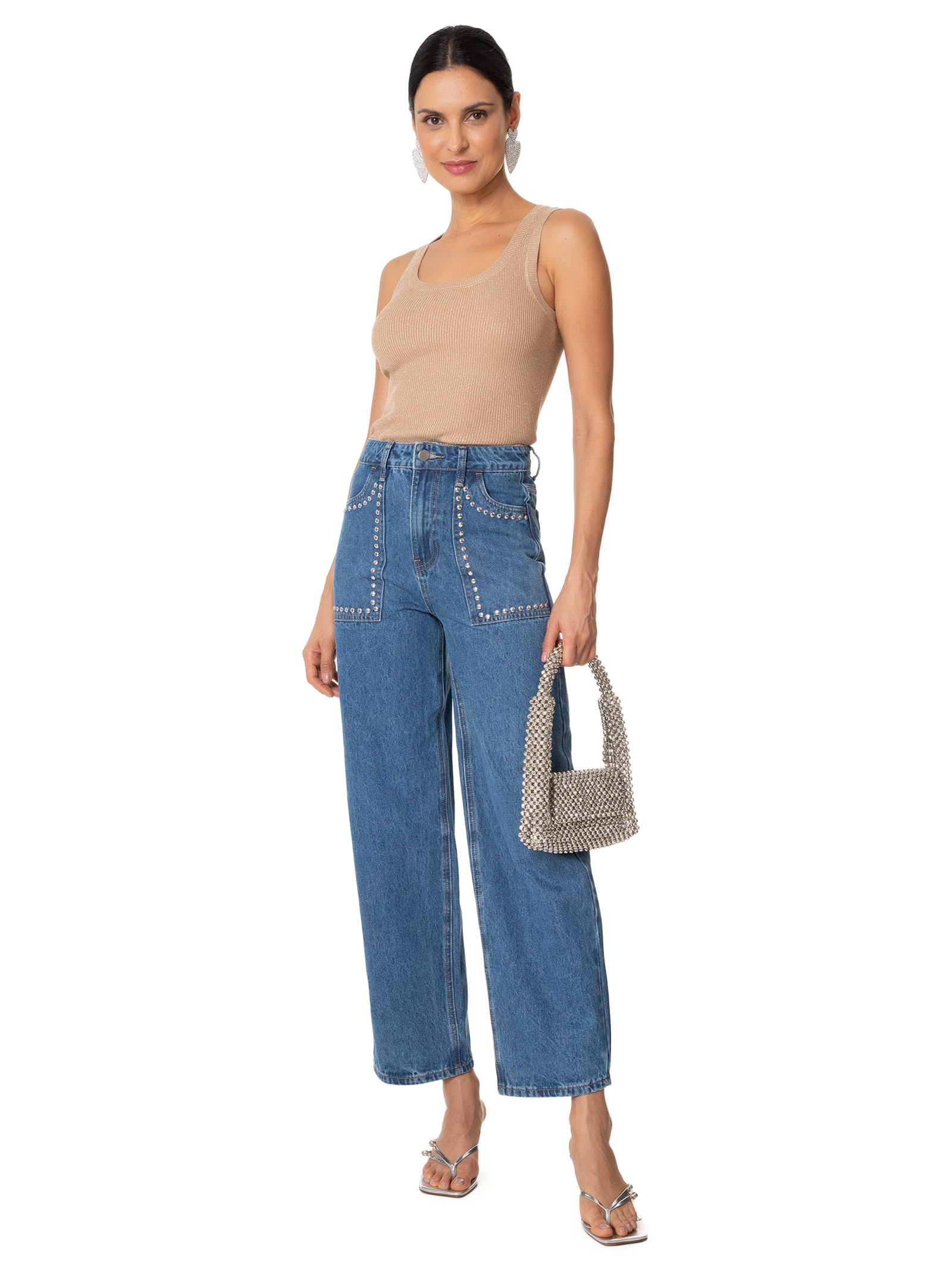 Regata Feminina em Tricot com Lurex Marrom Market 33