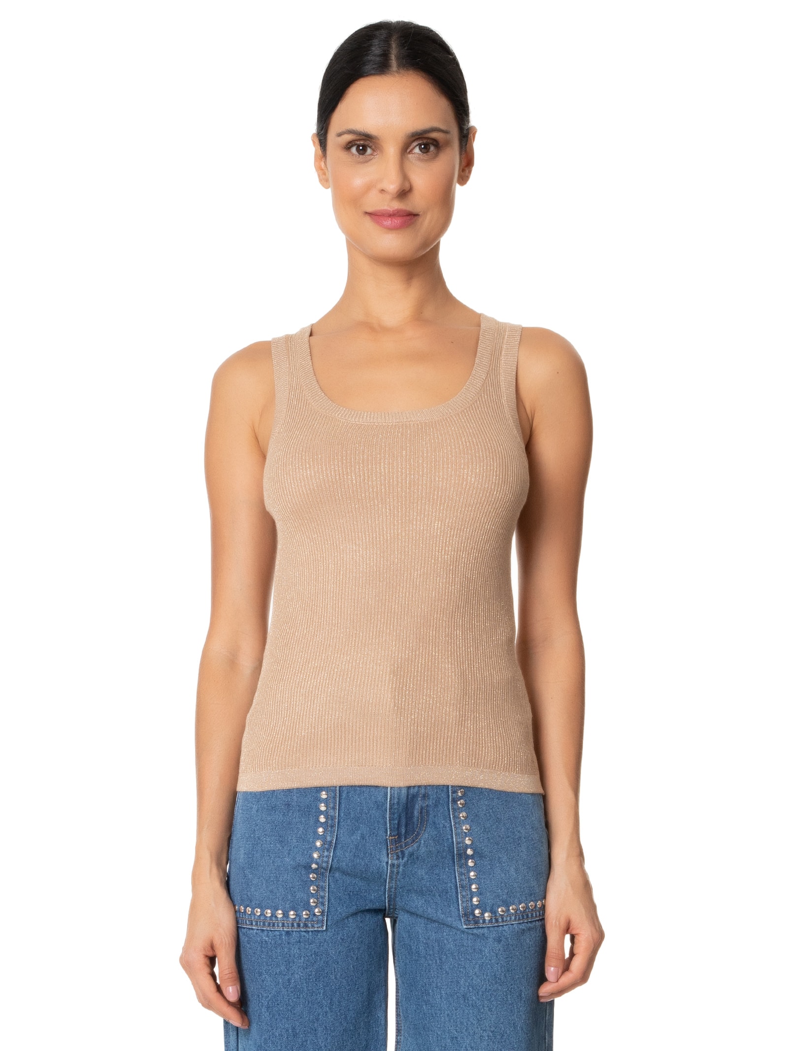 Regata Feminina em Tricot com Lurex Marrom Market 33