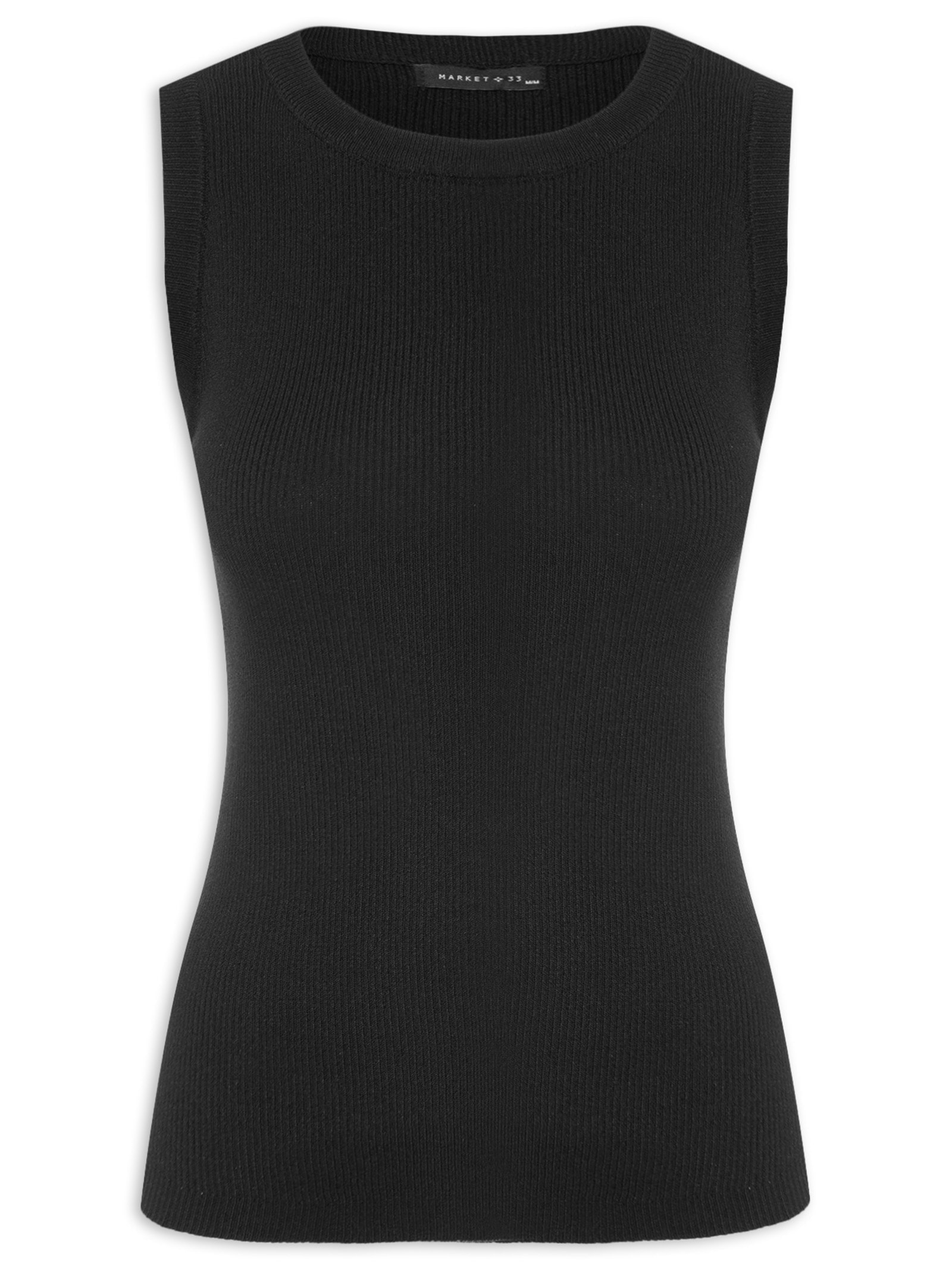 Regata Feminina Em Tricot Preto Market 33