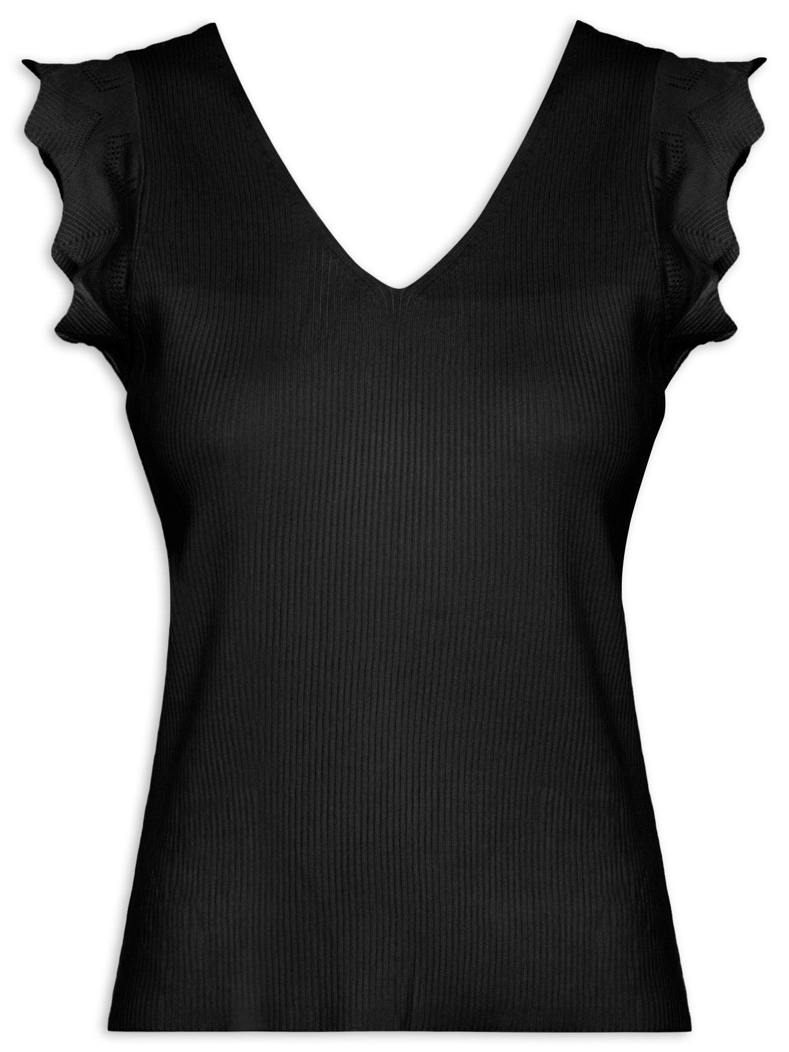 Regata Feminina Em Tricot Preto Market 33