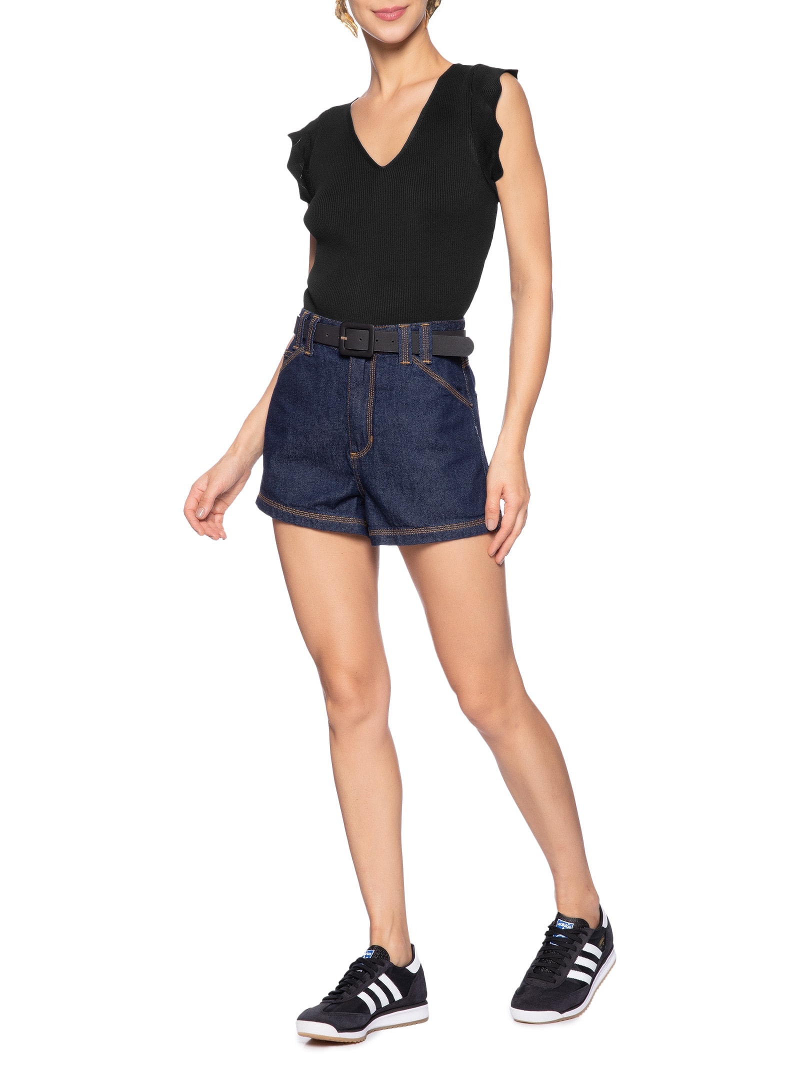 Regata Feminina Em Tricot Preto Market 33