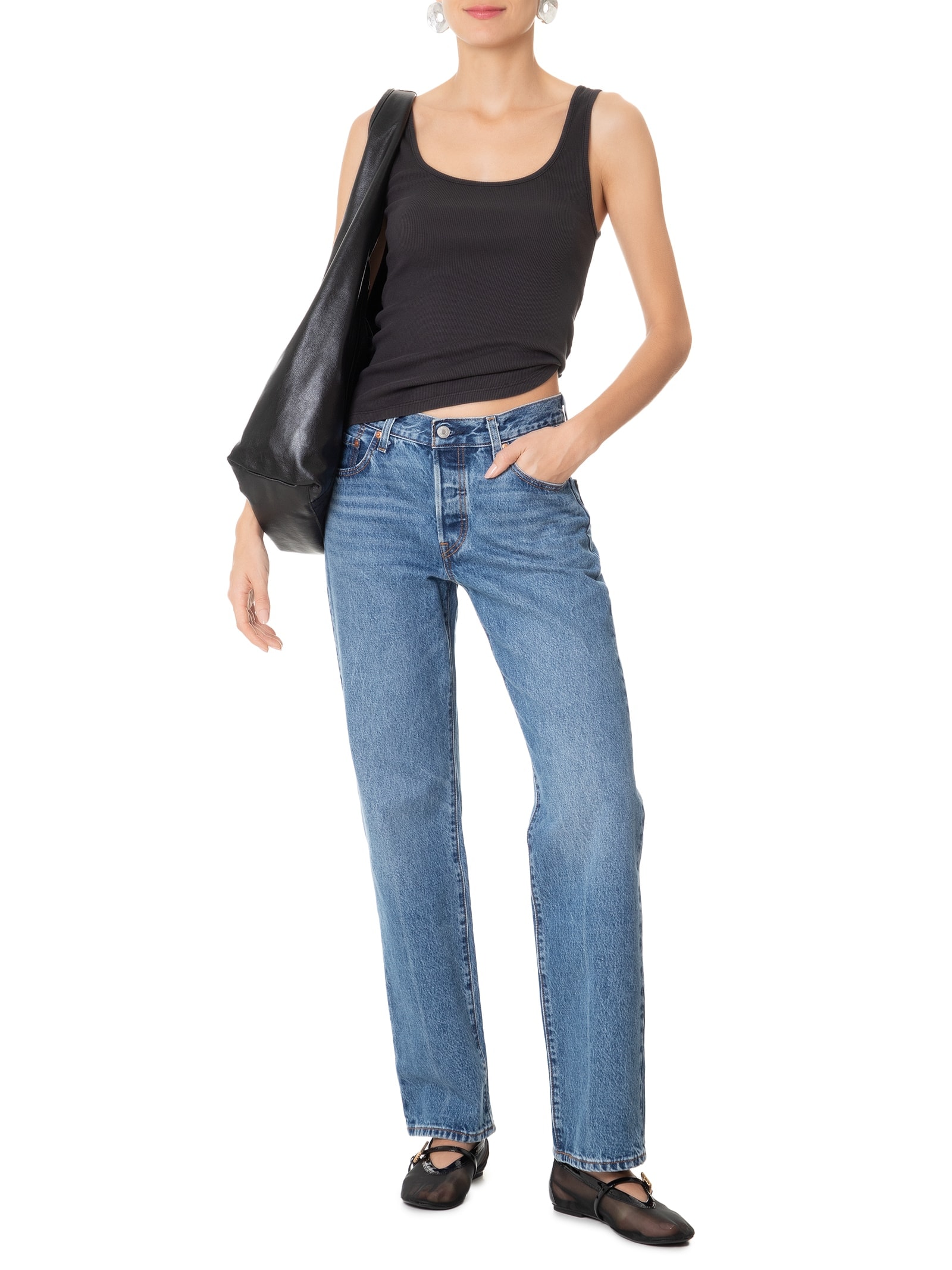 リミフゥ　20/-C Plain Stitch Chest Slit Tank Levi'S - Regata Feminina Essential Rib Tank - Preto