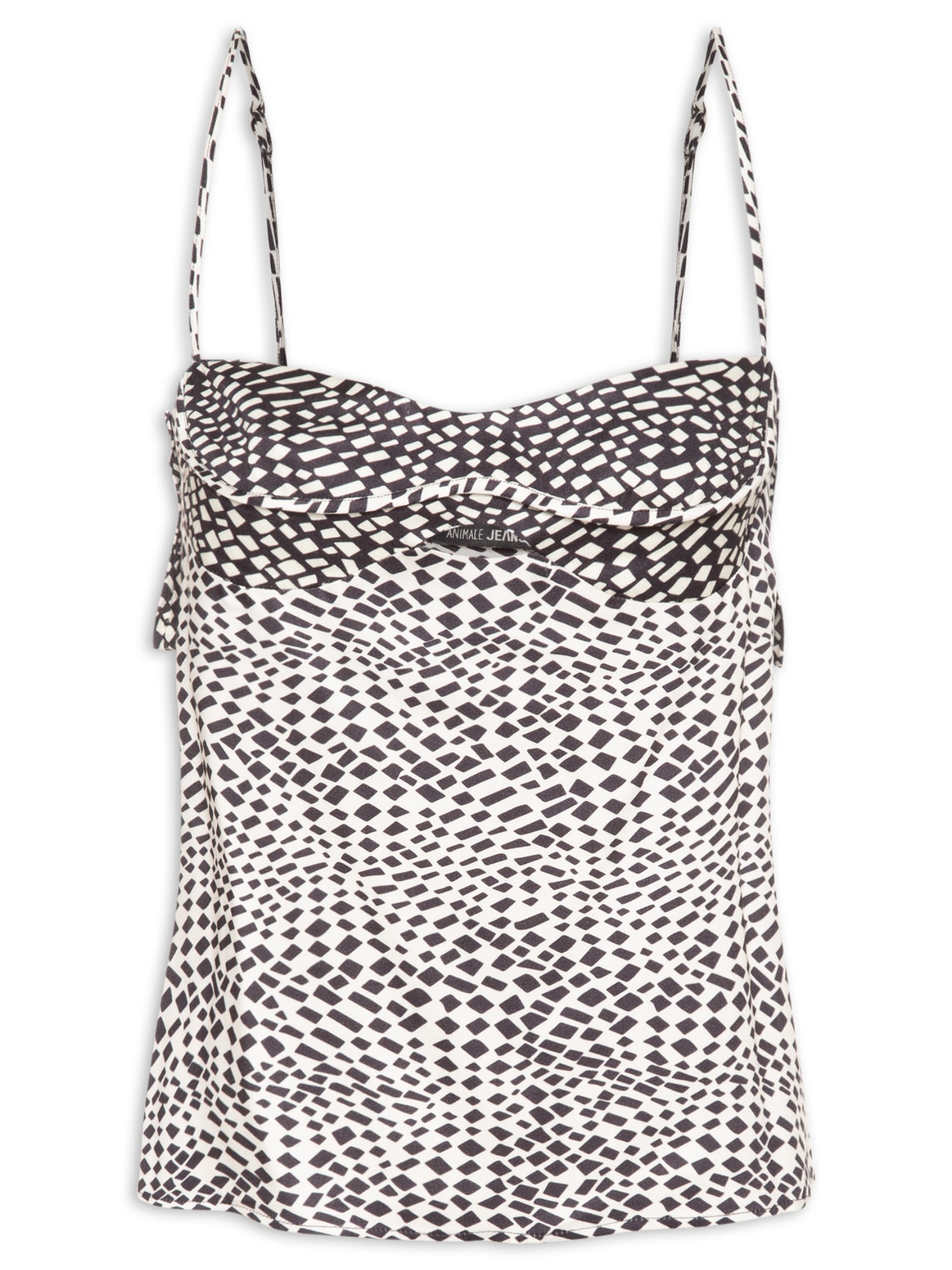 Regata Feminina Estampa Geométrica Strobo Hall Preto Animale Jeans