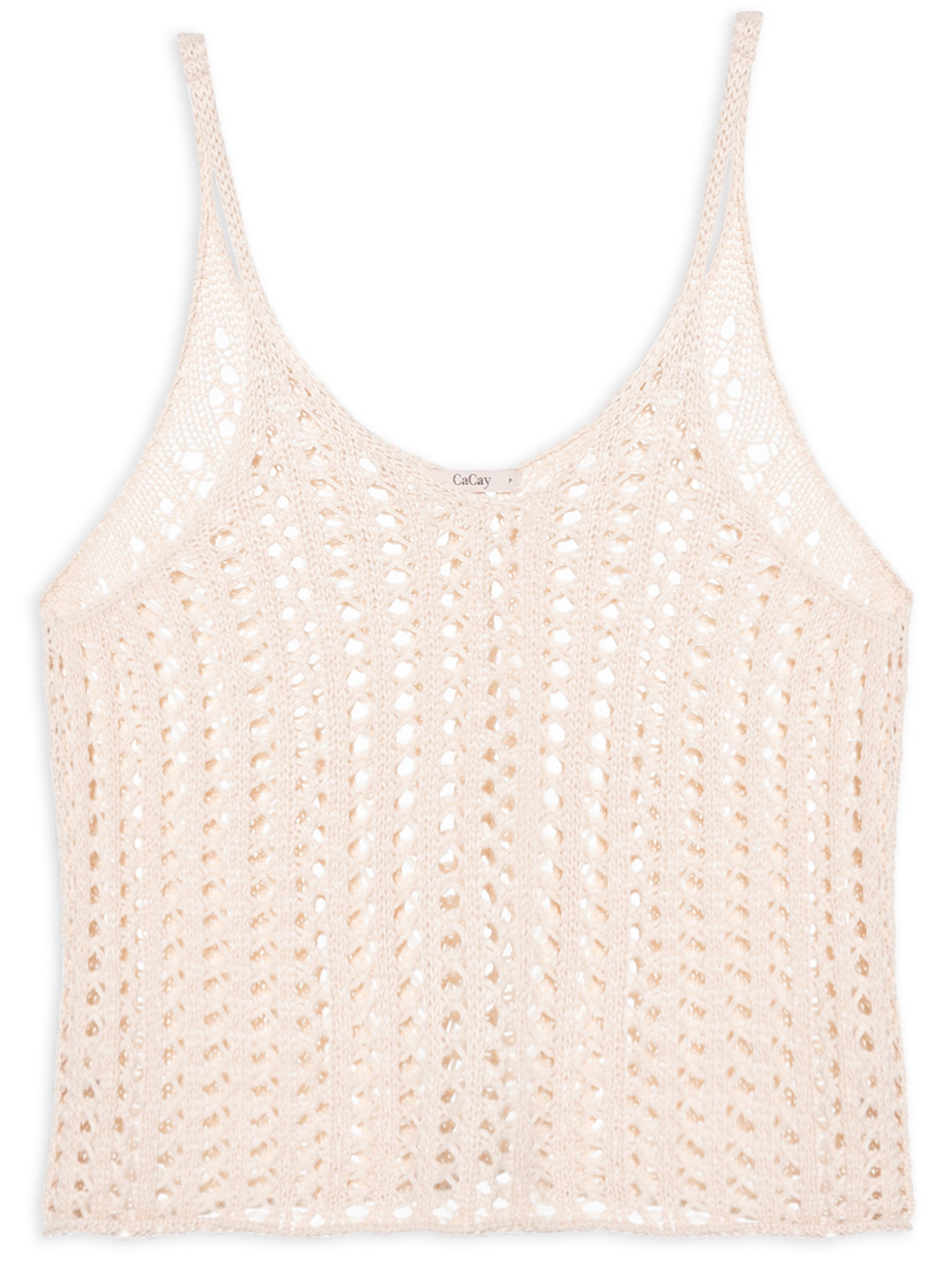 Regata Feminina Estilo Crochet Lisa Tricot Bege Cacay