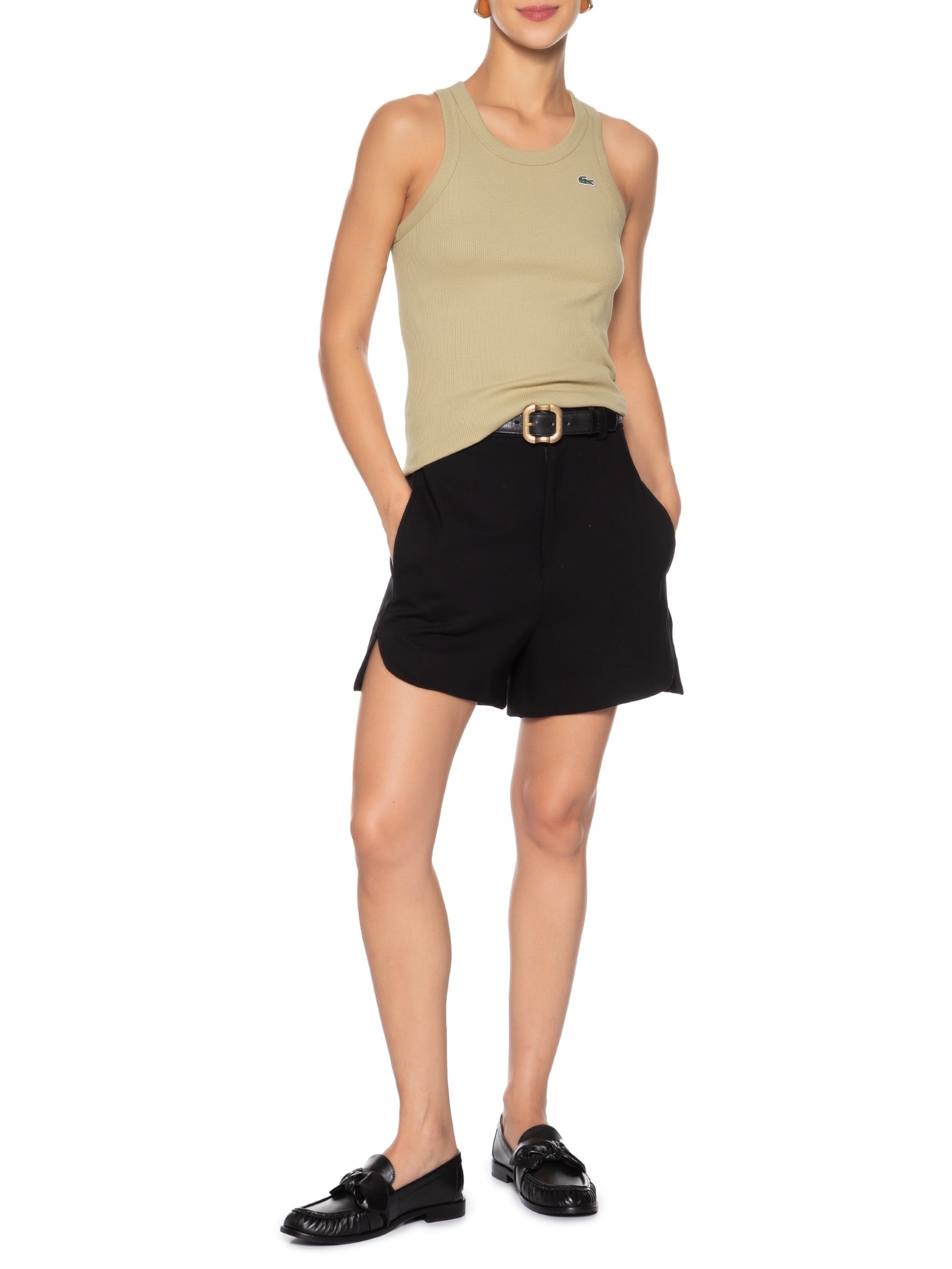 Regata Feminina Fit Ajustado Algodão Bege Lacoste