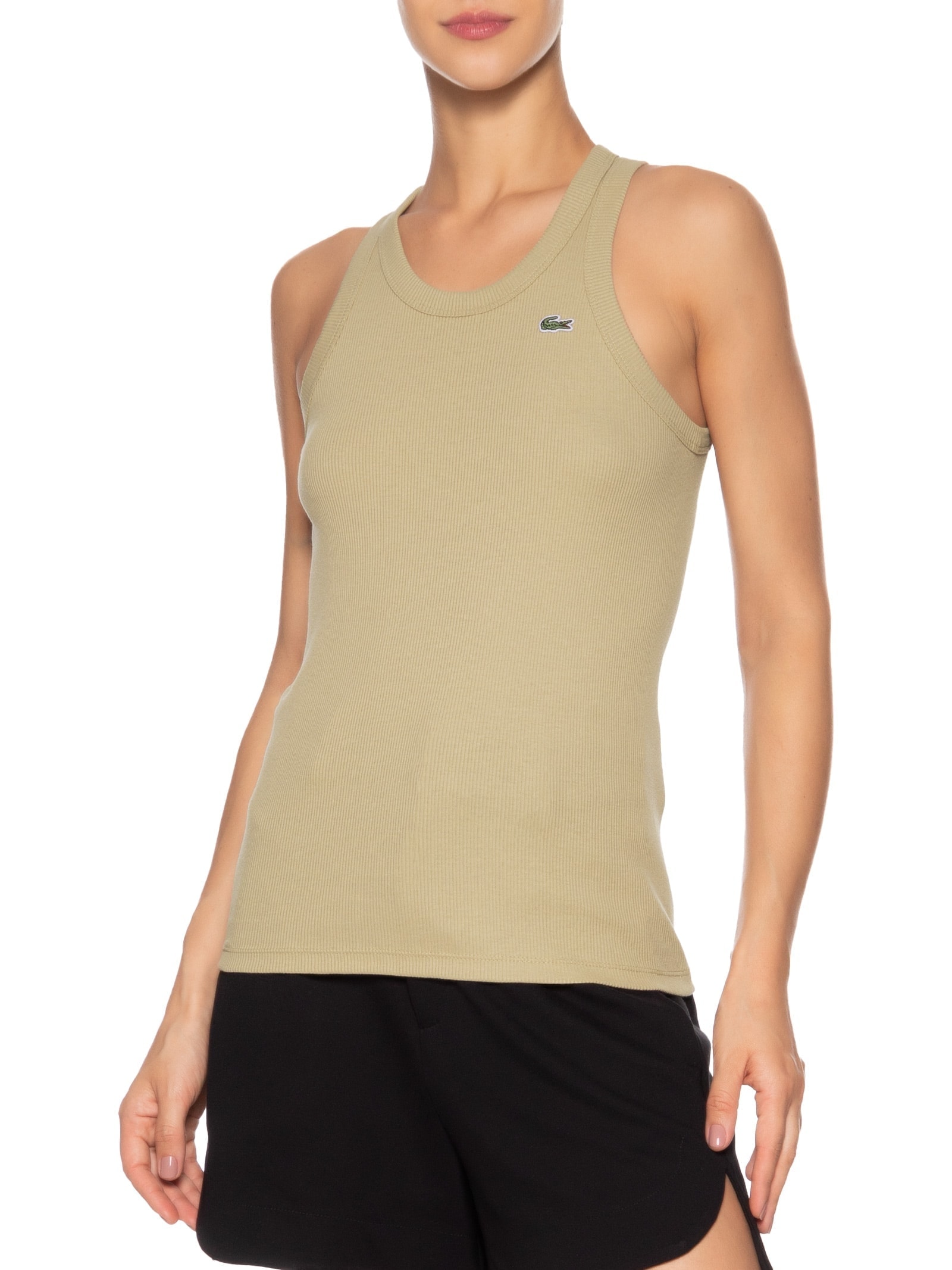 Regata Feminina Fit Ajustado Algodão Bege Lacoste