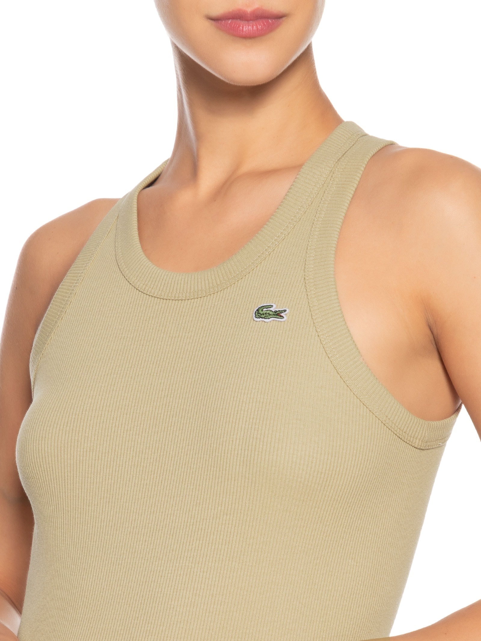 Regata Feminina Fit Ajustado Algodão Bege Lacoste