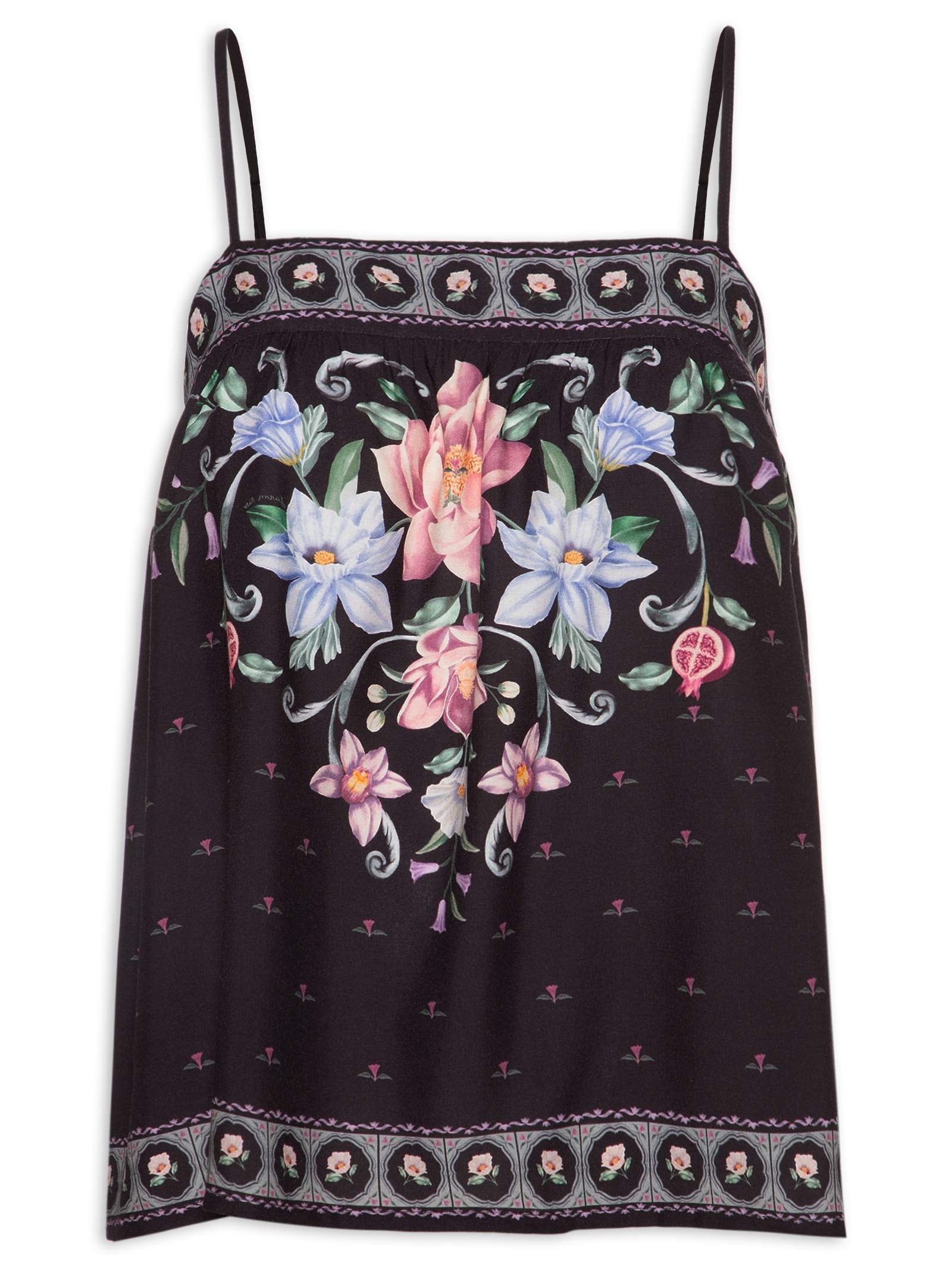 Regata Feminina Flor de Outono – Preto Farm