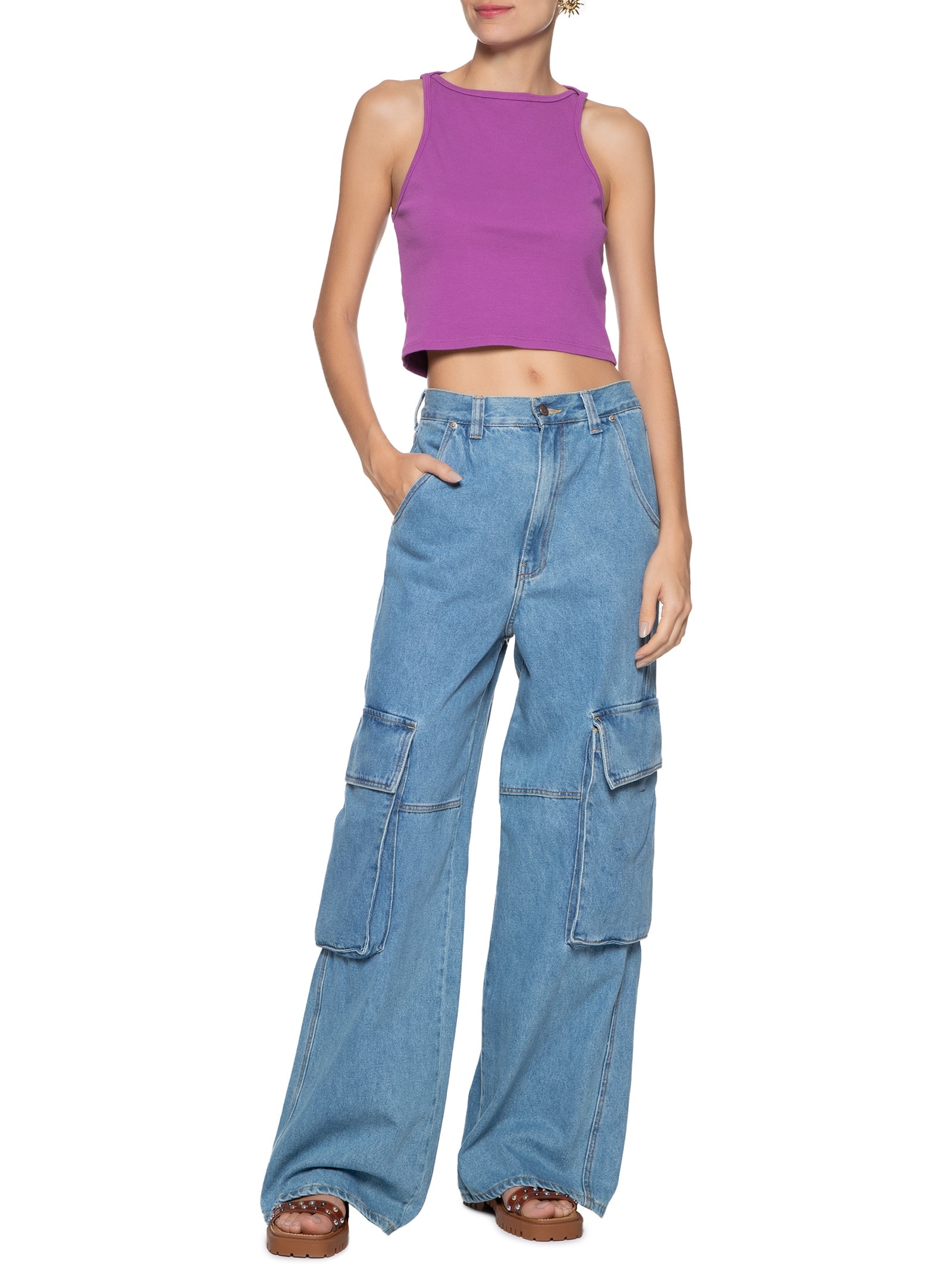 Regata Feminina Franzida Ribana Roxo Farm