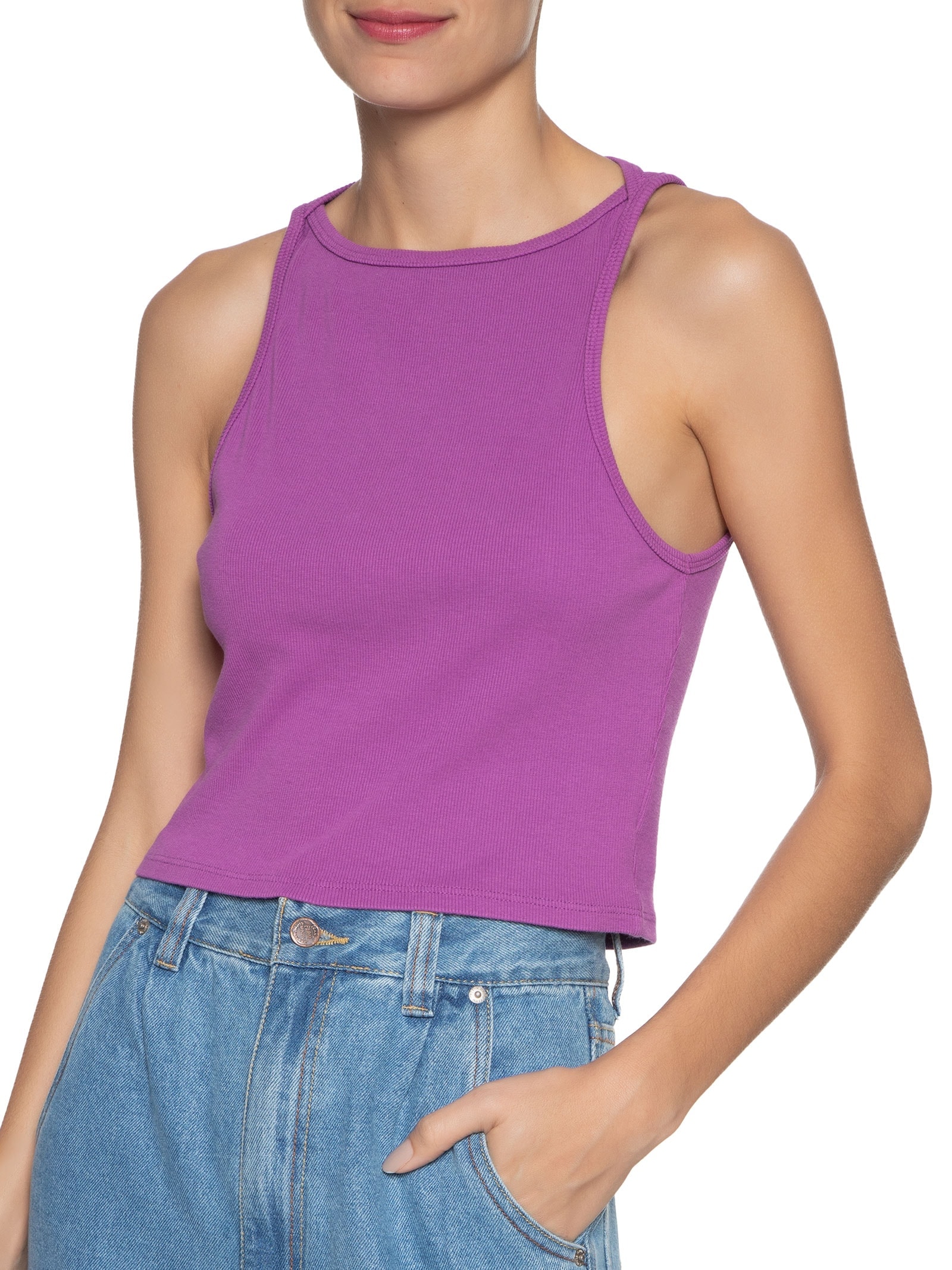 Regata Feminina Franzida Ribana Roxo Farm