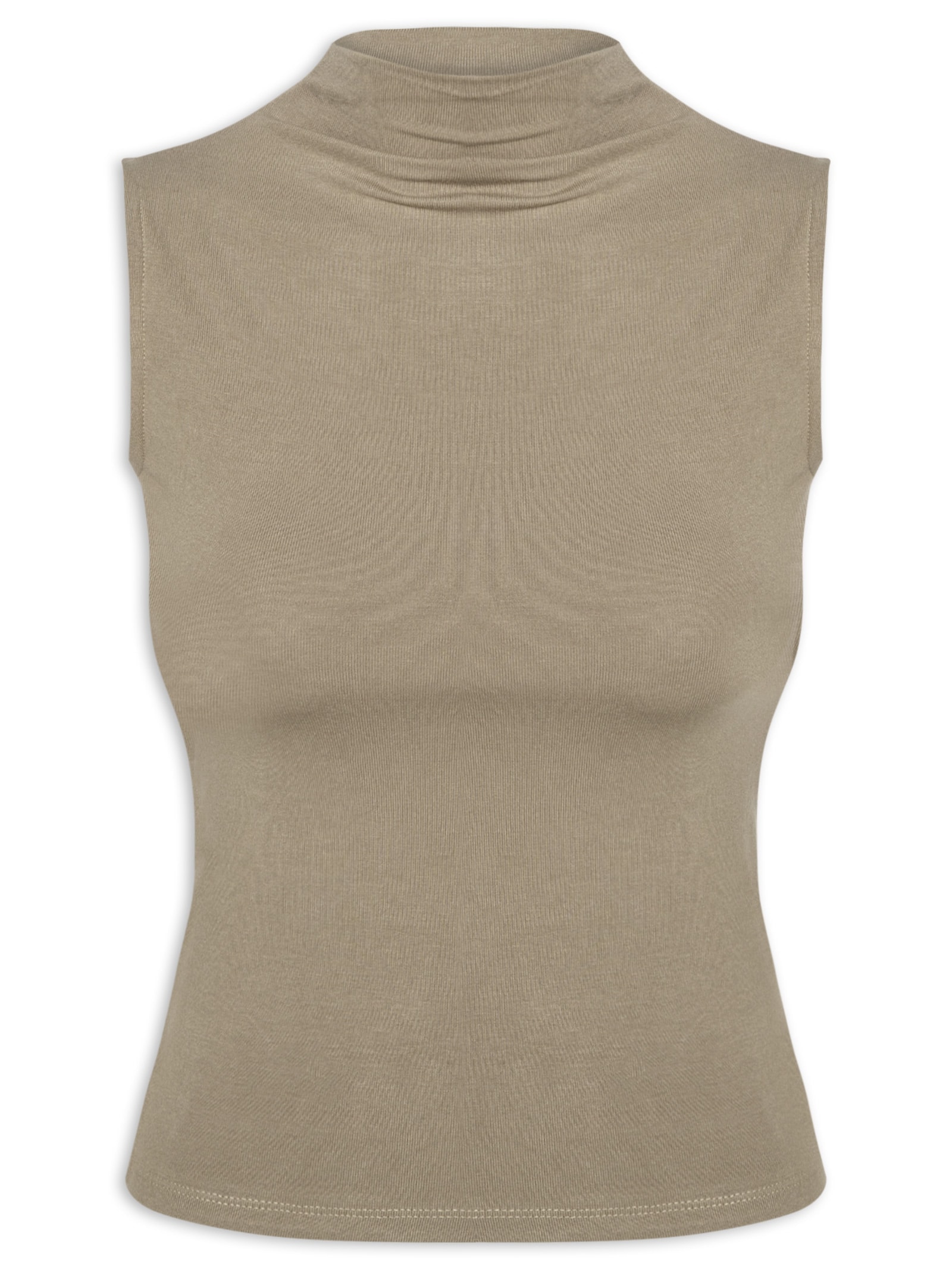 Regata Feminina Gola Alta Bege Basiq