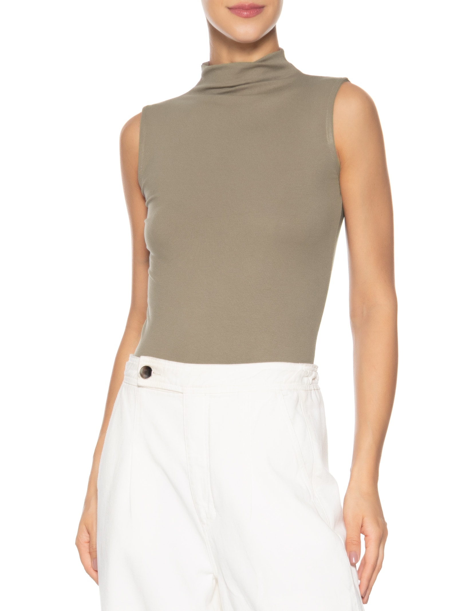 Regata Feminina Gola Alta Bege Basiq