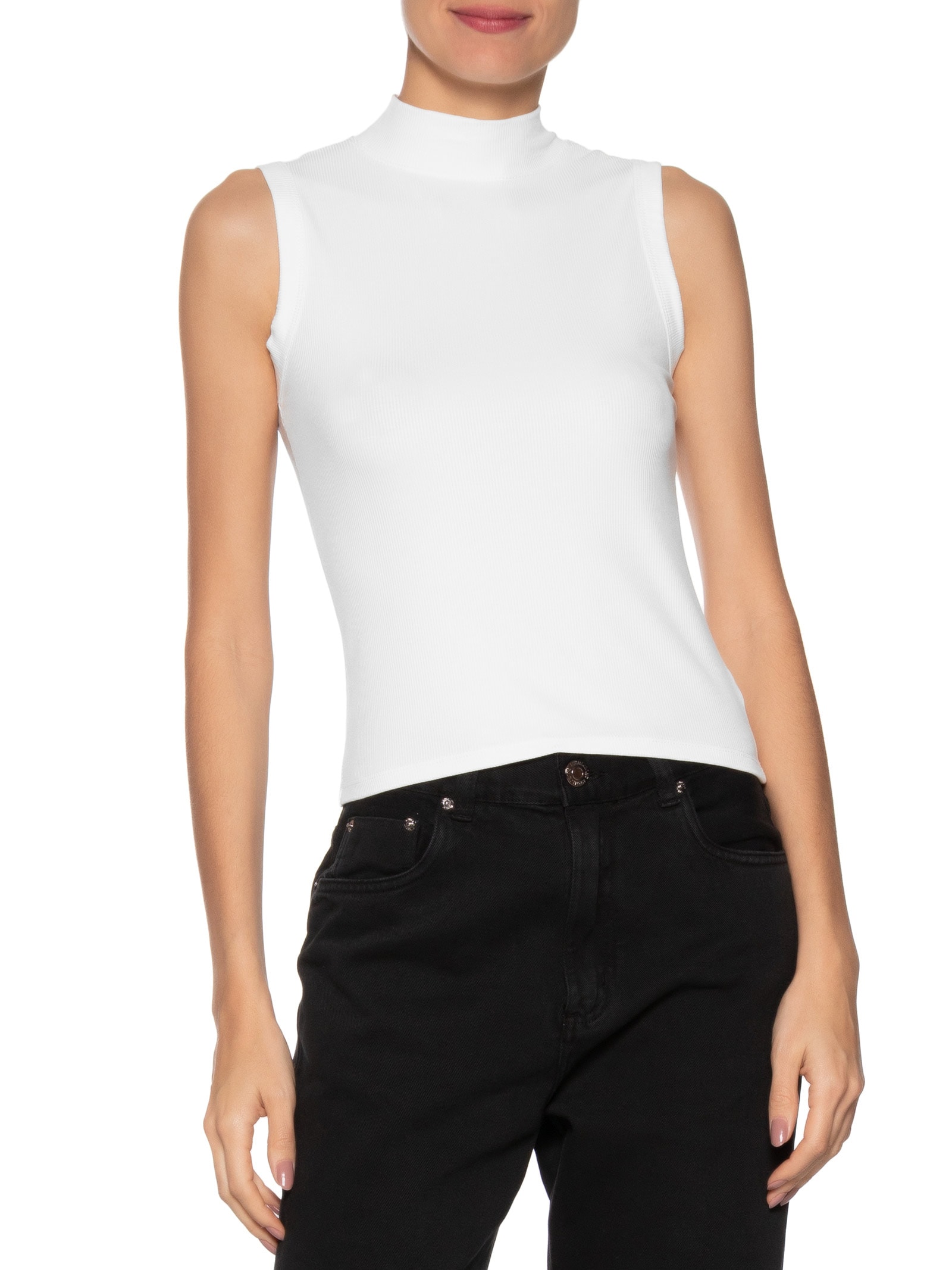 Regata Feminina Gola Alta Branco Basiq