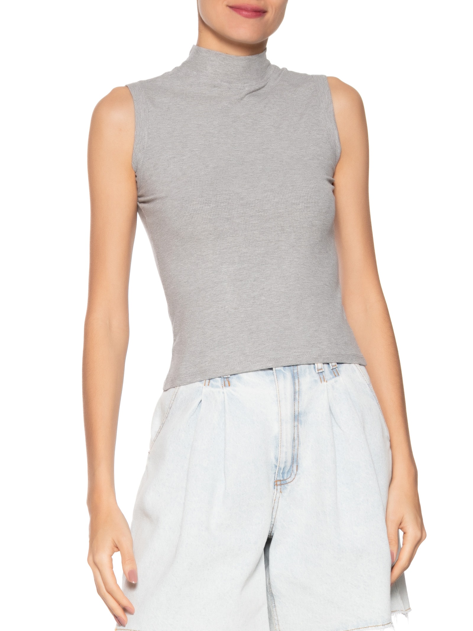 Regata Feminina Gola Alta Cinza Basiq