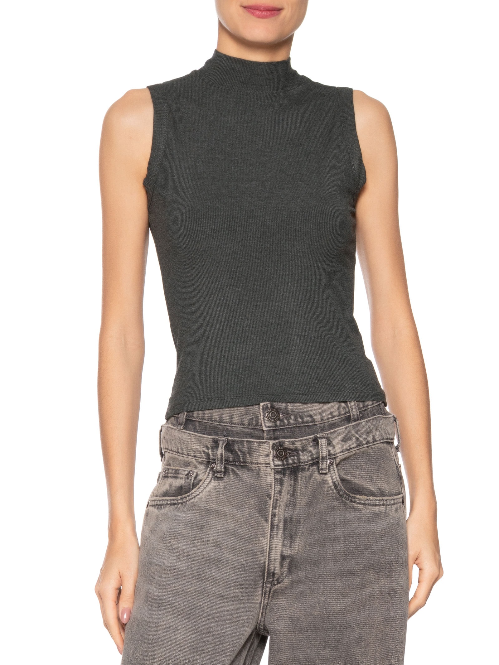 Regata Feminina Gola Alta Cinza Basiq