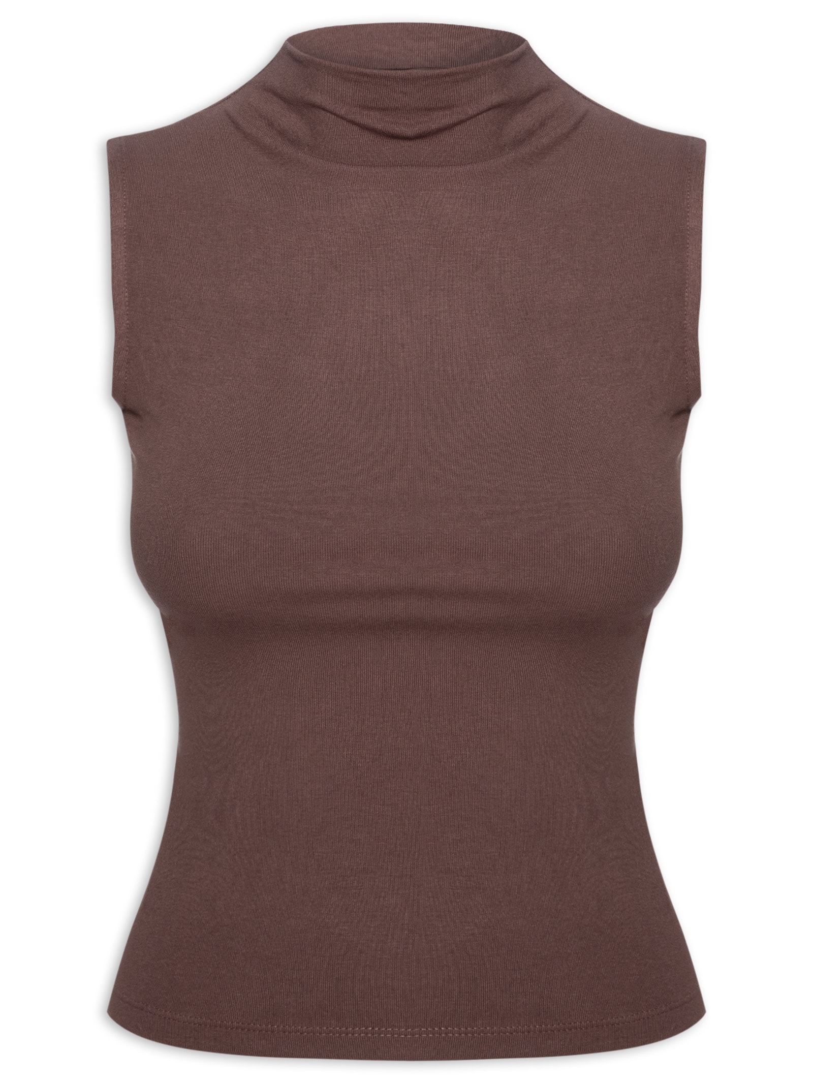 Regata Feminina Gola Alta Marrom Basiq