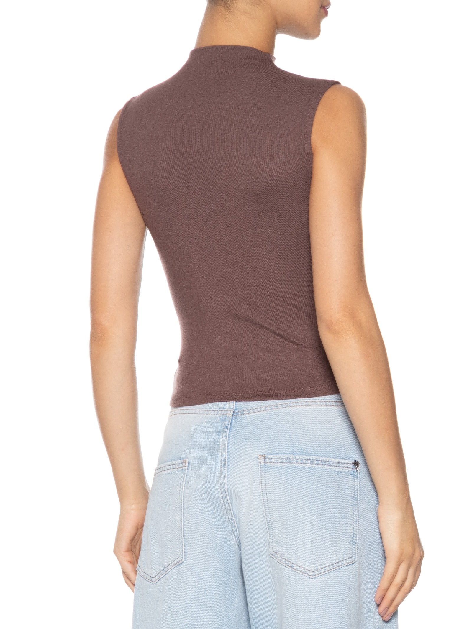 Regata Feminina Gola Alta Marrom Basiq