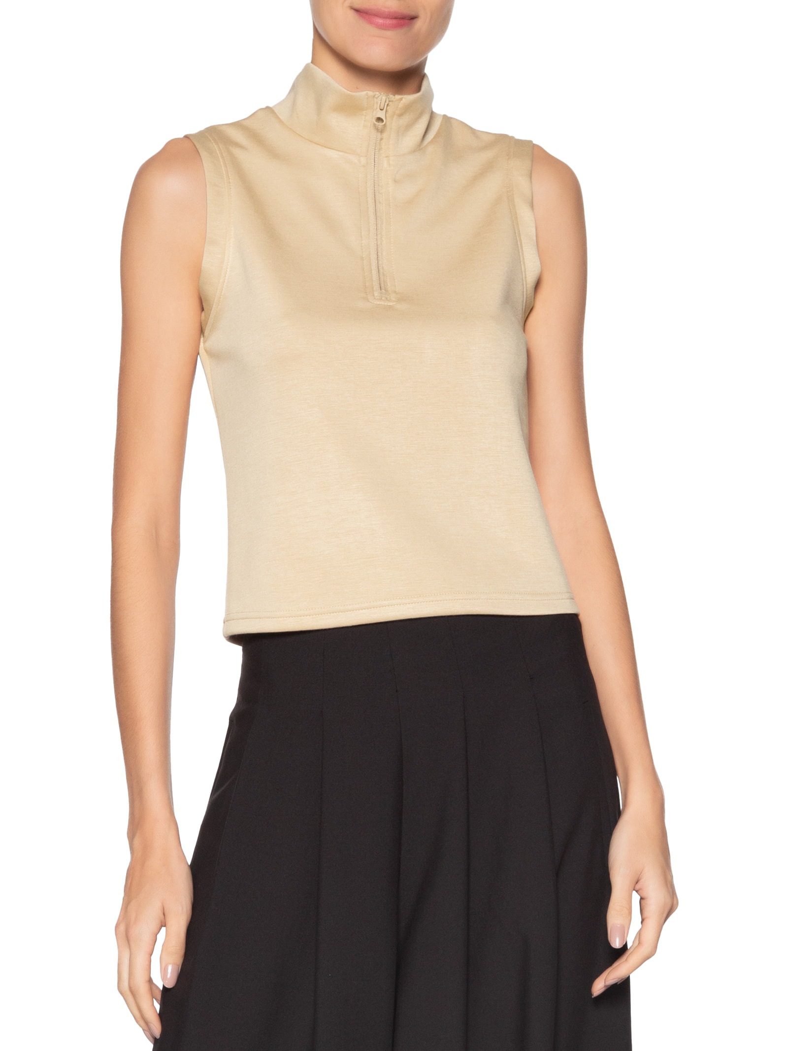 Regata Feminina Gola Alta Moletom Bege Basiq