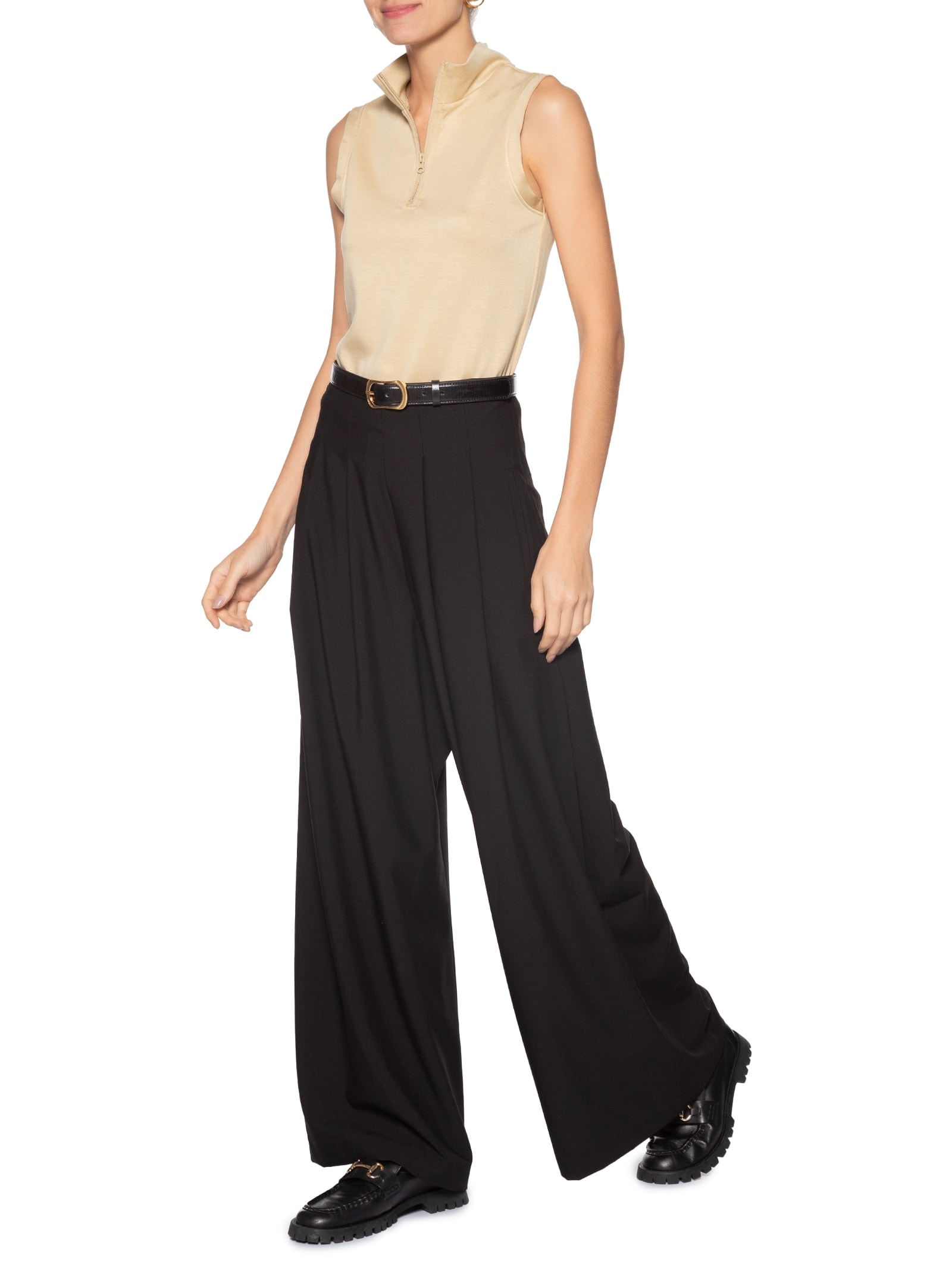 Regata Feminina Gola Alta Moletom Bege Basiq