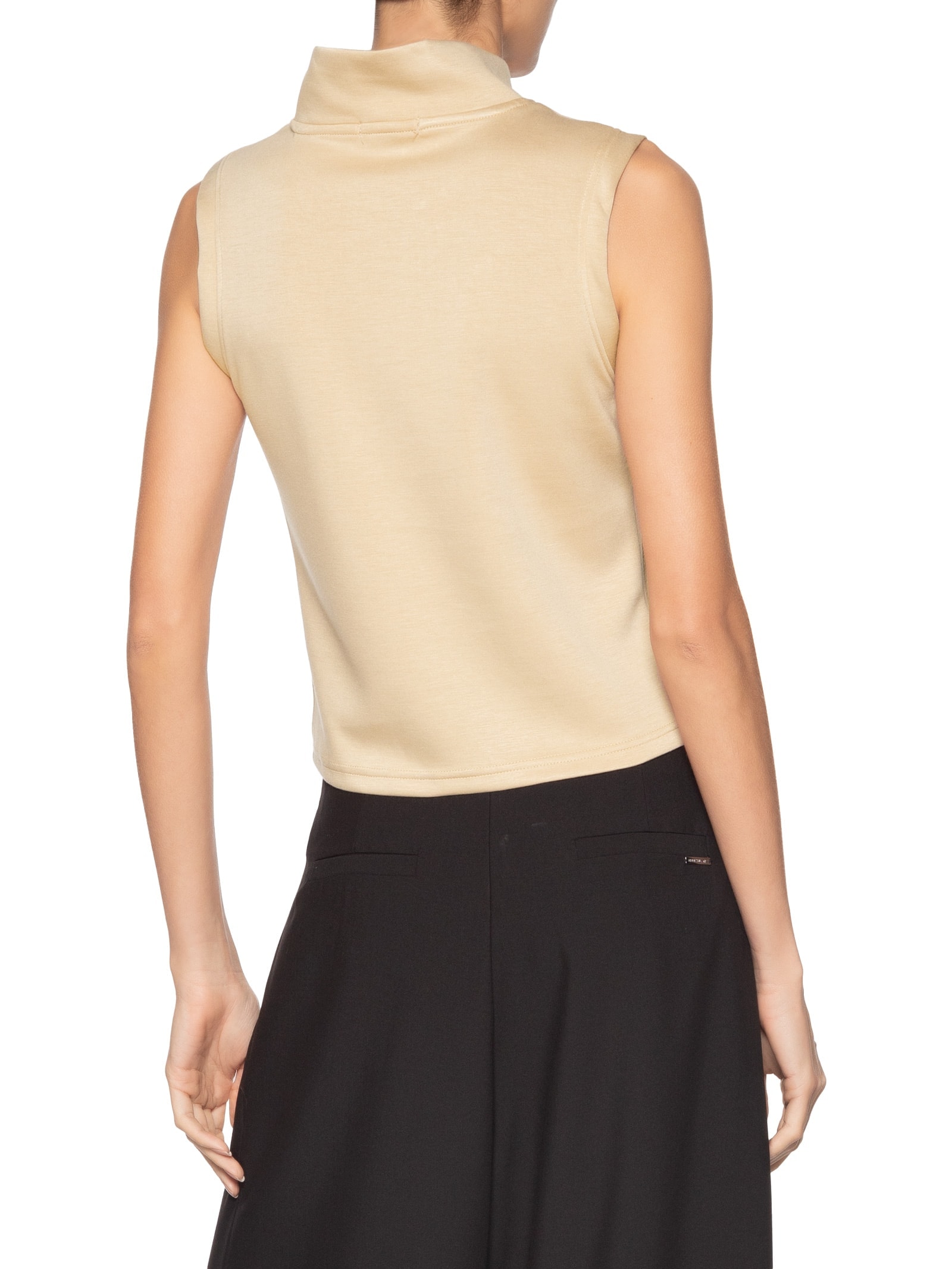 Regata Feminina Gola Alta Moletom Bege Basiq