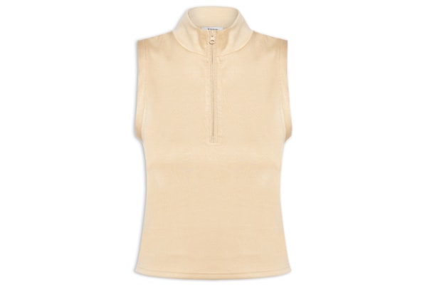 Regata Feminina Gola Alta Moletom - Bege