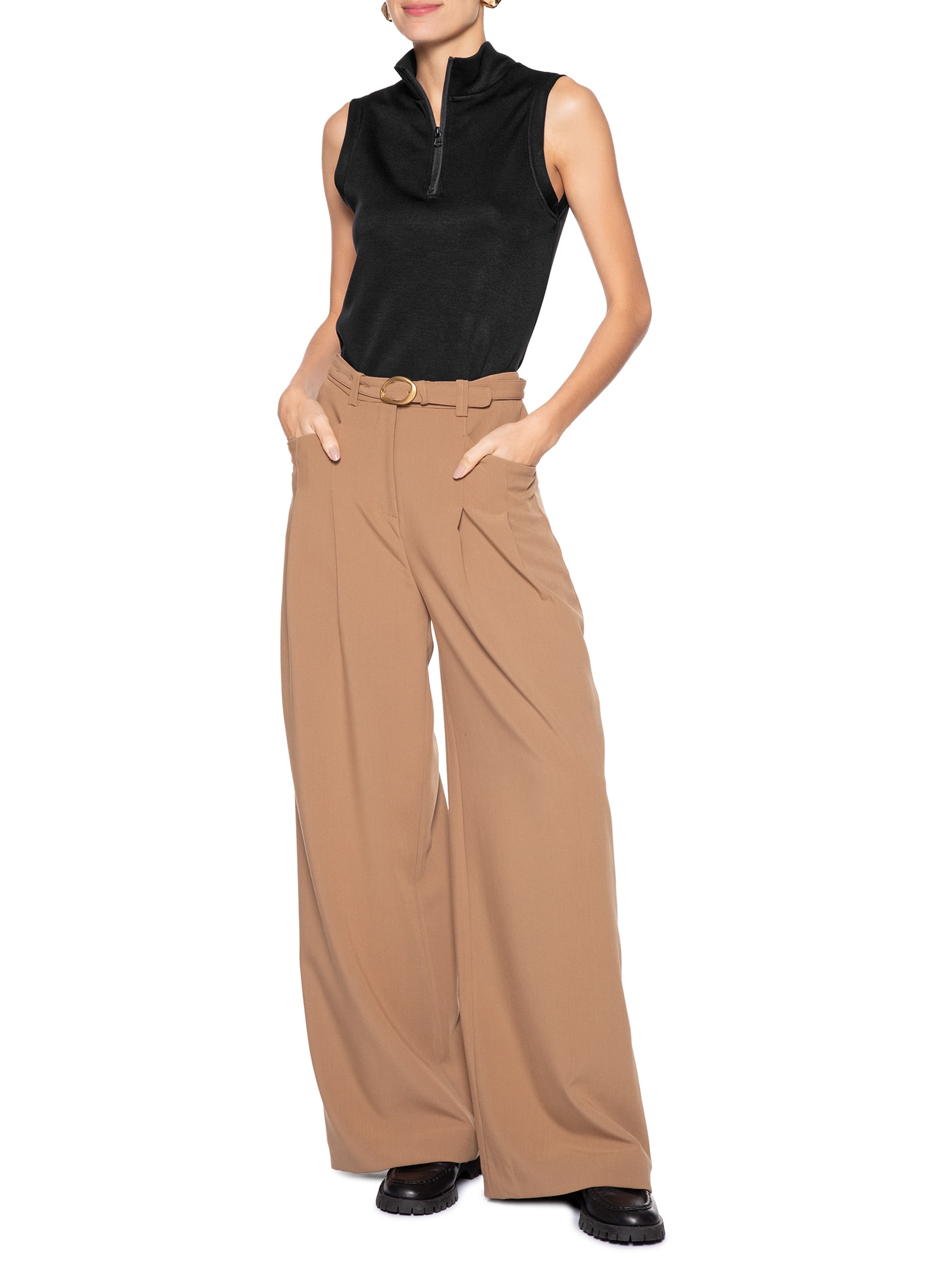 Regata Feminina Gola Alta Moletom Preto Basiq