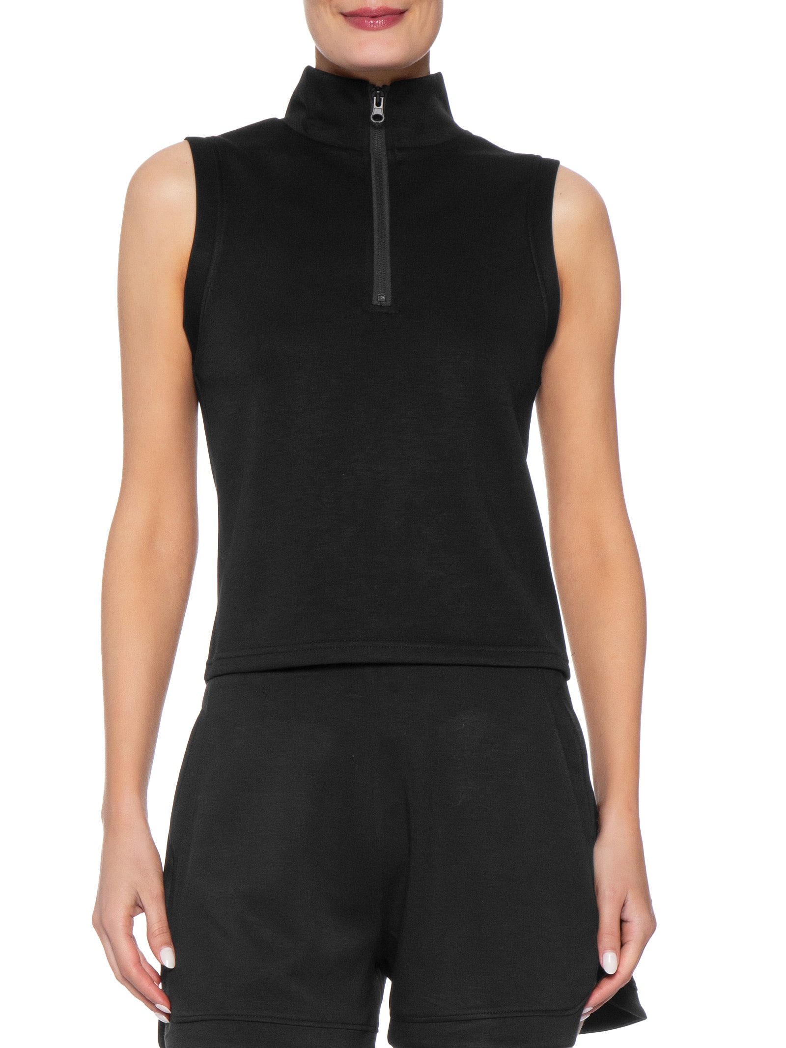 Regata Feminina Gola Alta Moletom Preto Basiq