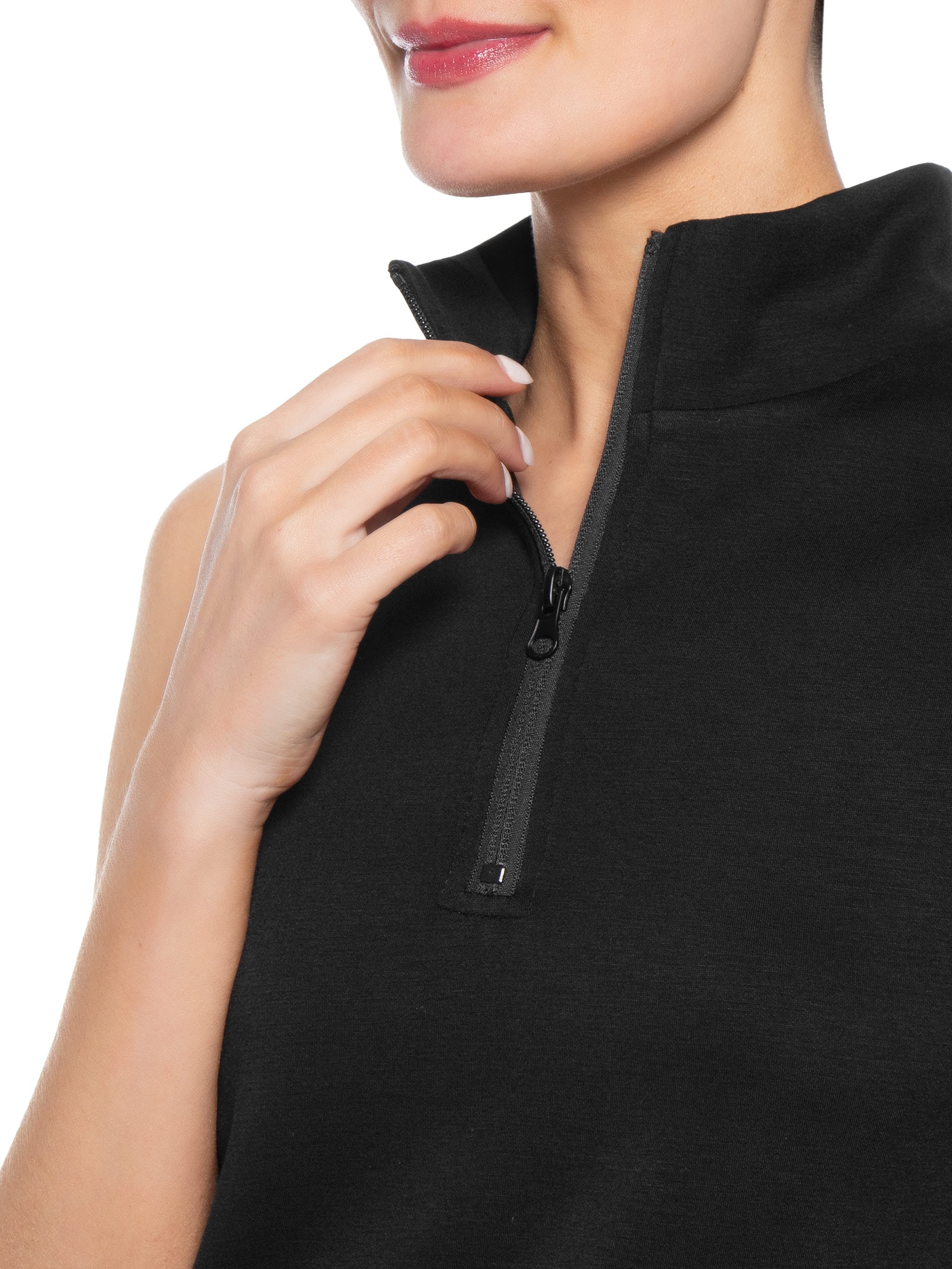 Regata Feminina Gola Alta Moletom Preto Basiq